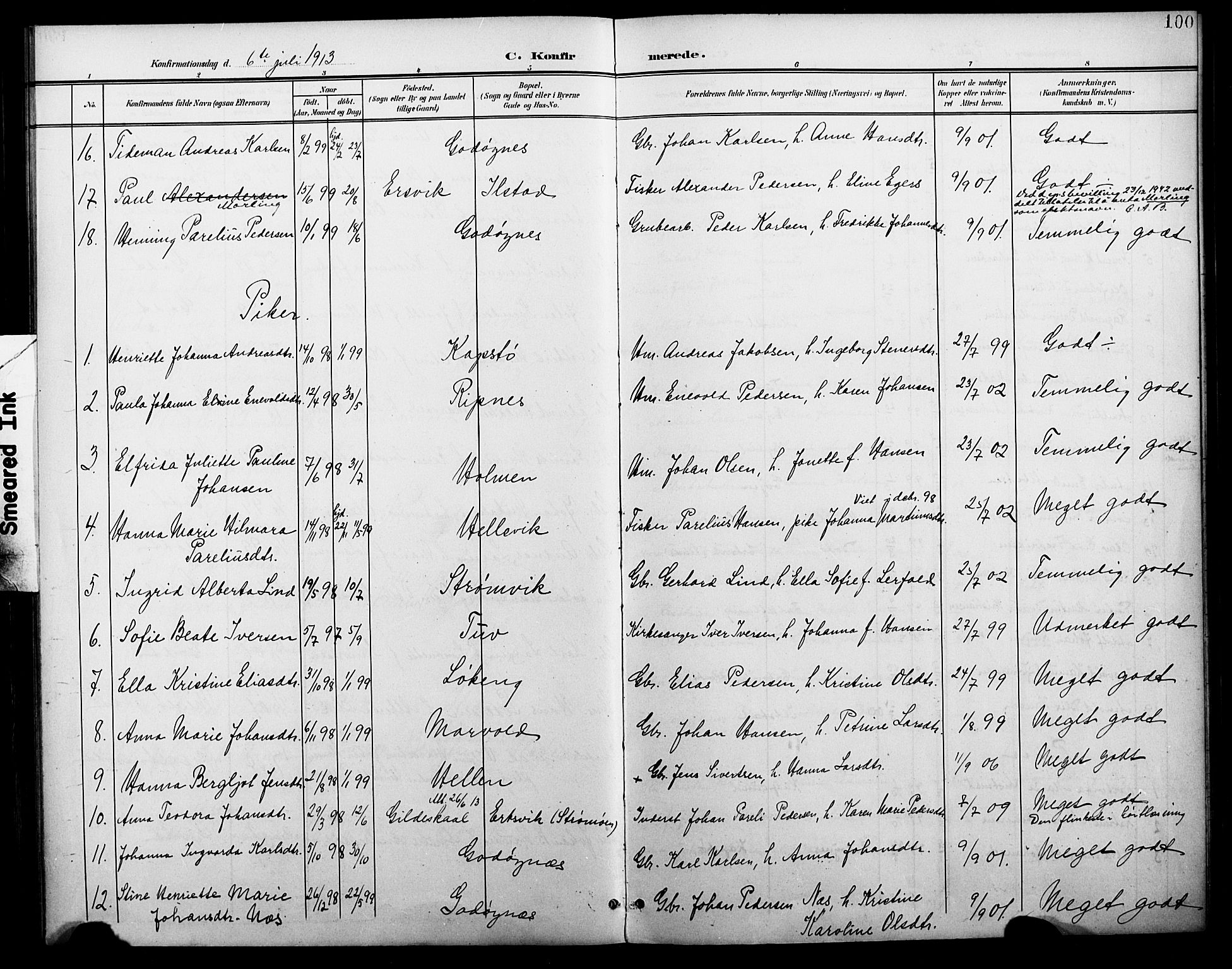 Ministerialprotokoller, klokkerbøker og fødselsregistre - Nordland, AV/SAT-A-1459/804/L0088: Parish register (copy) no. 804C01, 1901-1917, p. 100