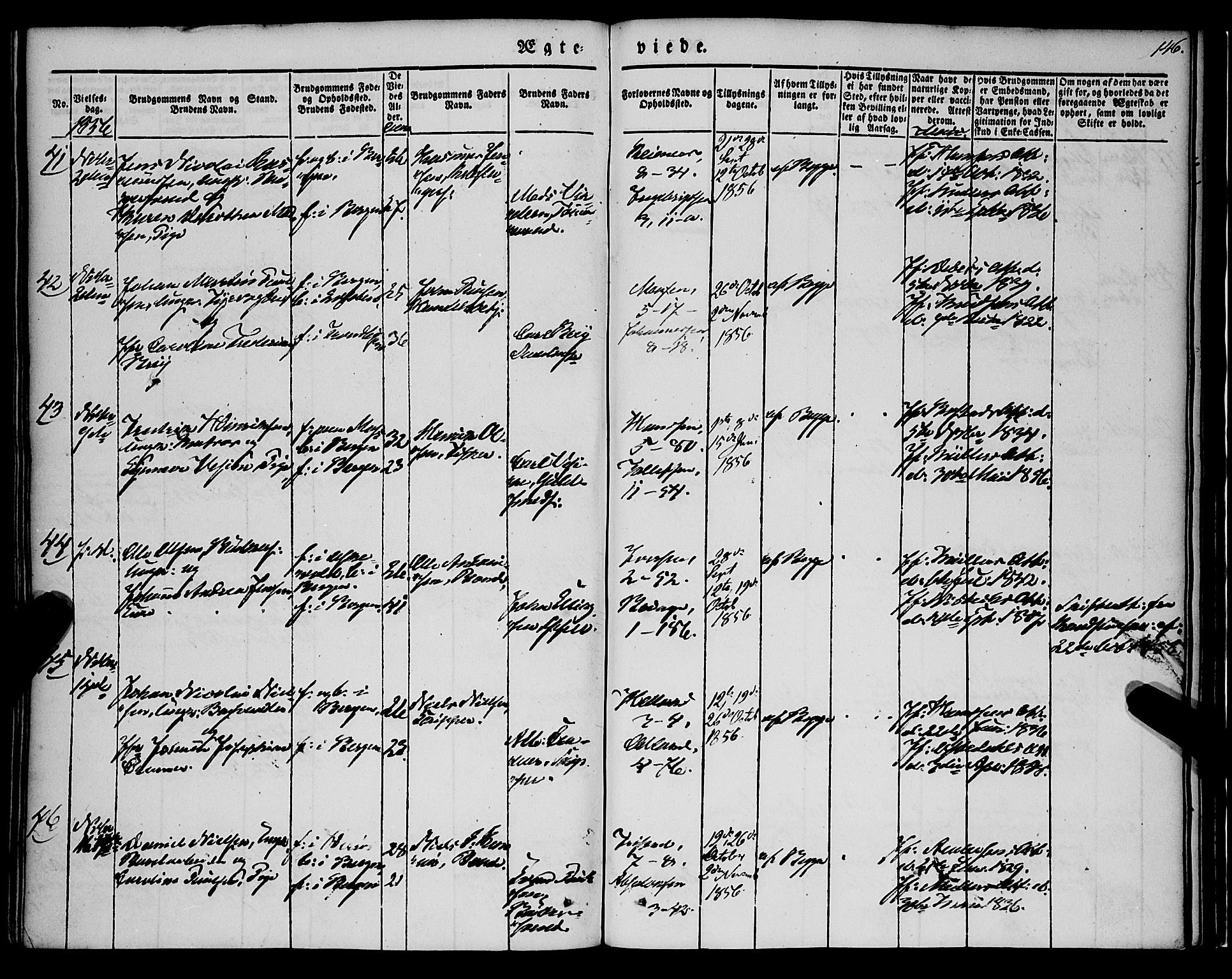 Nykirken Sokneprestembete, AV/SAB-A-77101/H/Haa/L0031: Parish register (official) no. D 1, 1834-1861, p. 146