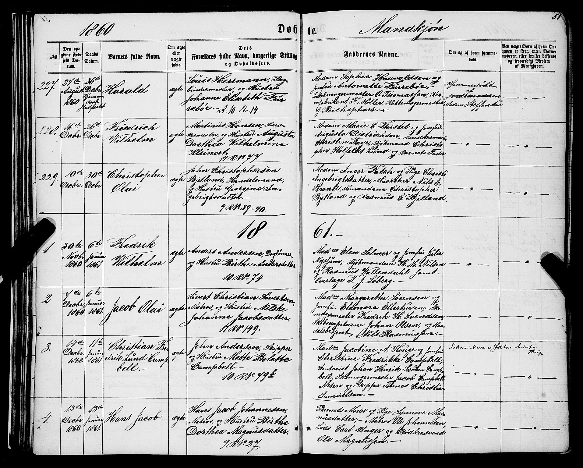Domkirken sokneprestembete, SAB/A-74801/H/Haa/L0021: Parish register (official) no. B 4, 1859-1871, p. 51