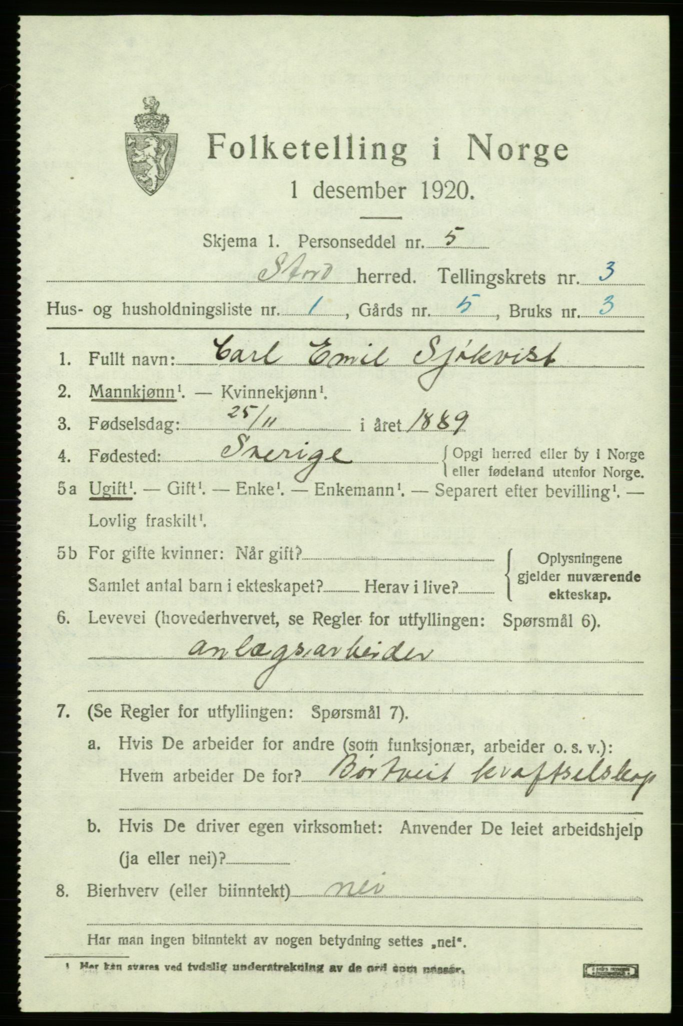 SAB, 1920 census for Stord, 1920, p. 1775