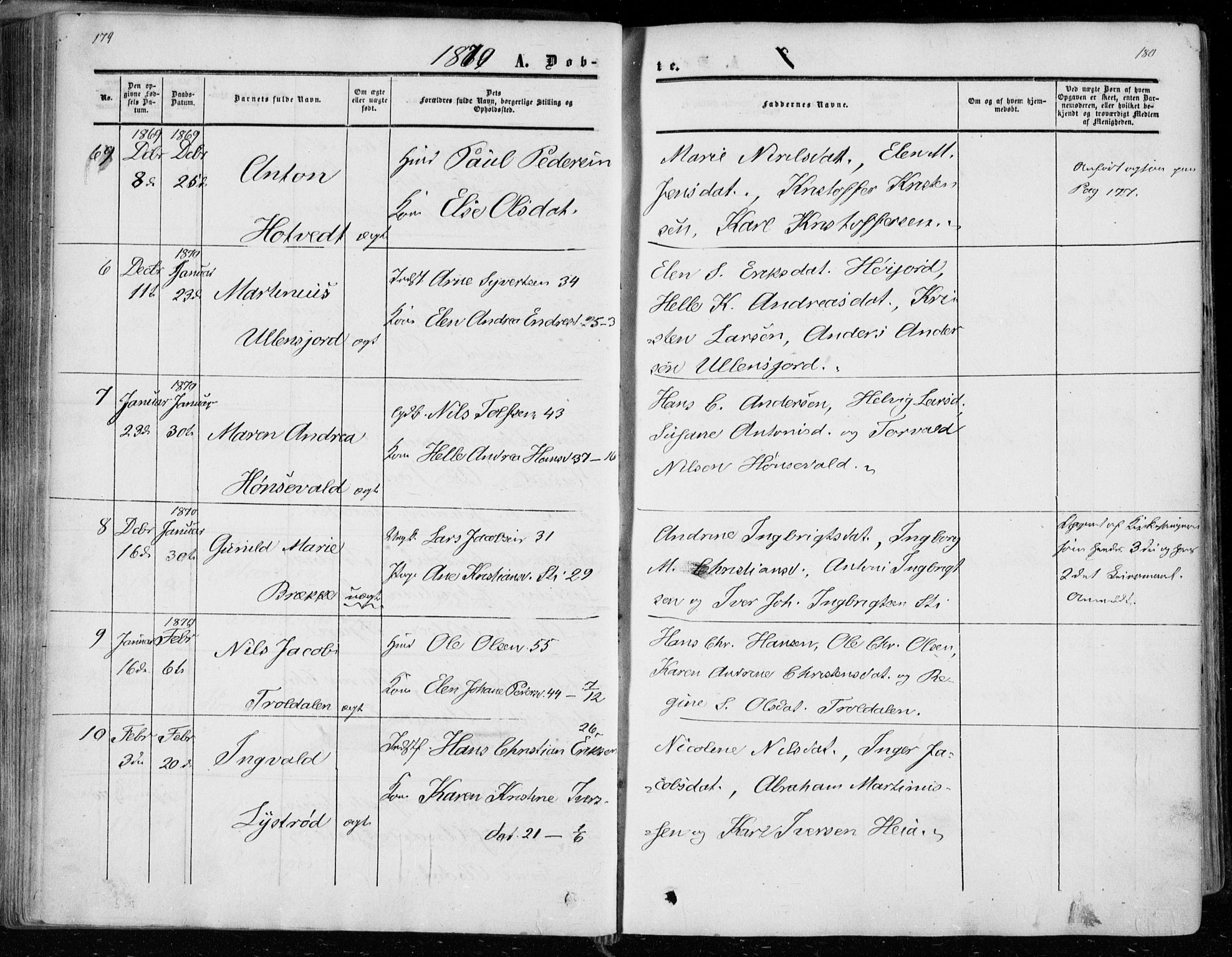 Andebu kirkebøker, AV/SAKO-A-336/F/Fa/L0005: Parish register (official) no. 5, 1857-1870, p. 179-180