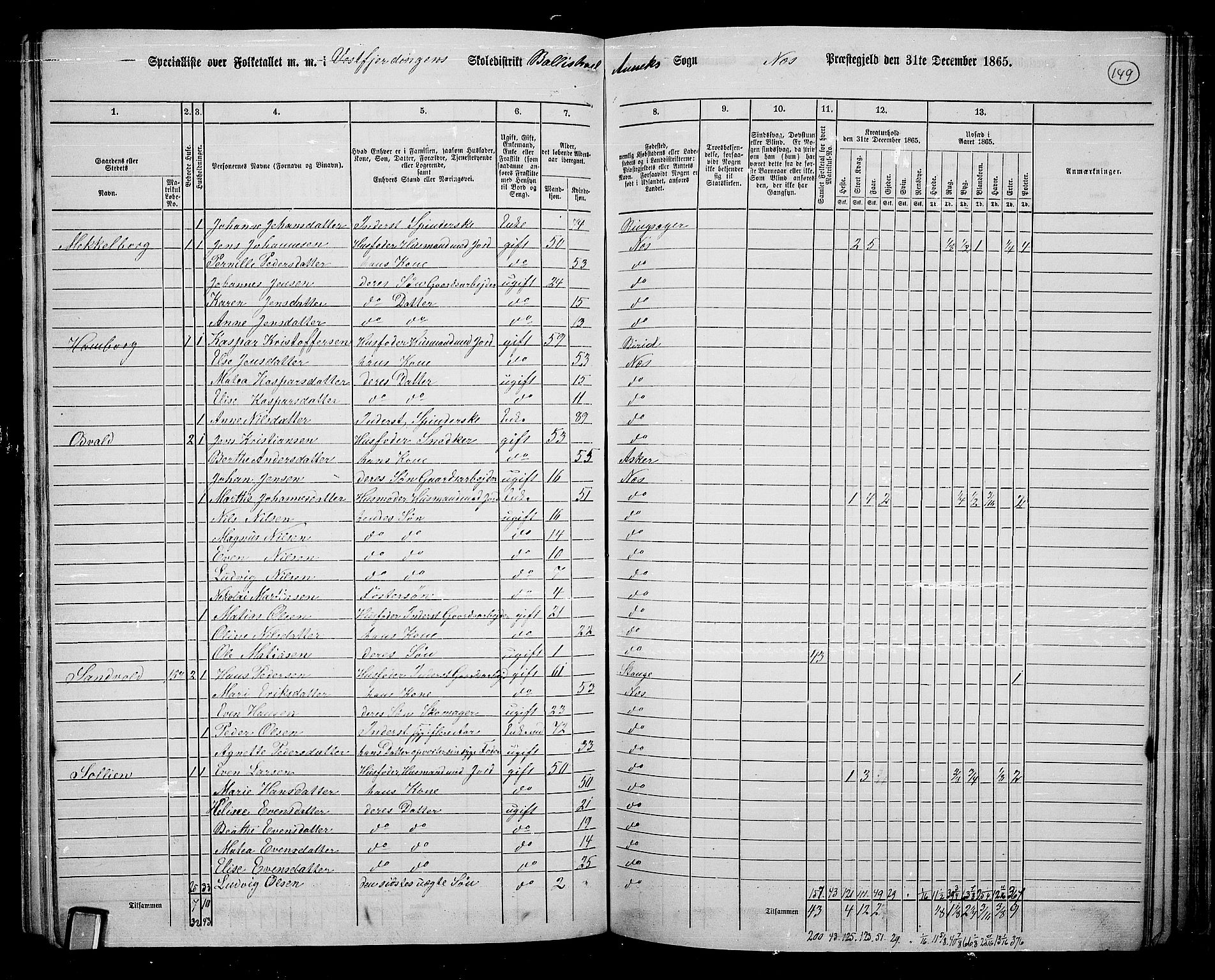 RA, 1865 census for Nes, 1865, p. 129