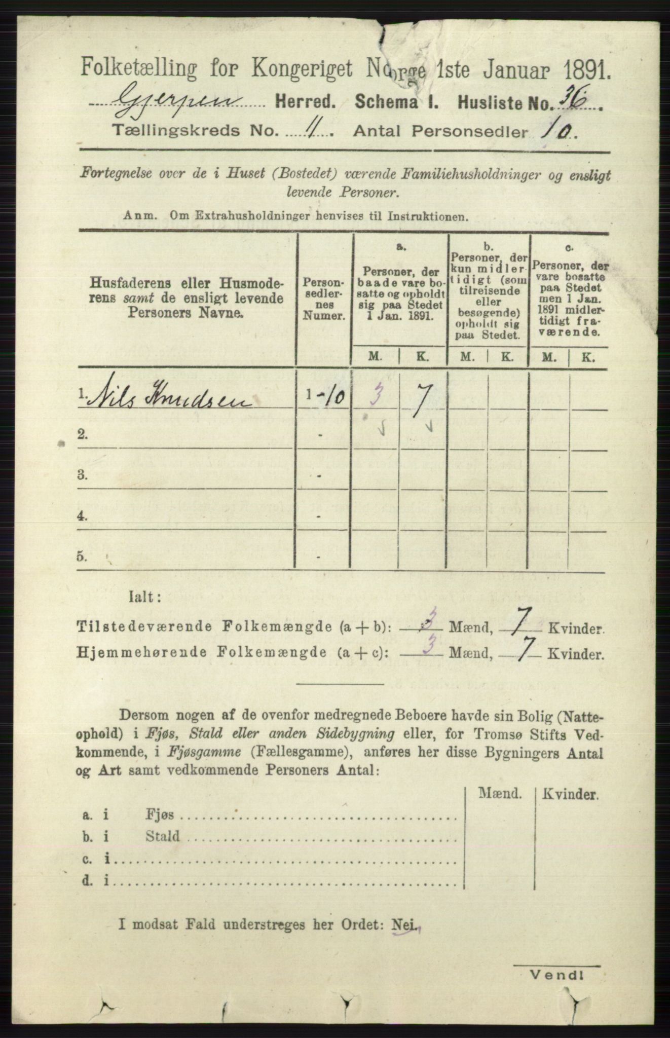 RA, 1891 census for 0812 Gjerpen, 1891, p. 6535