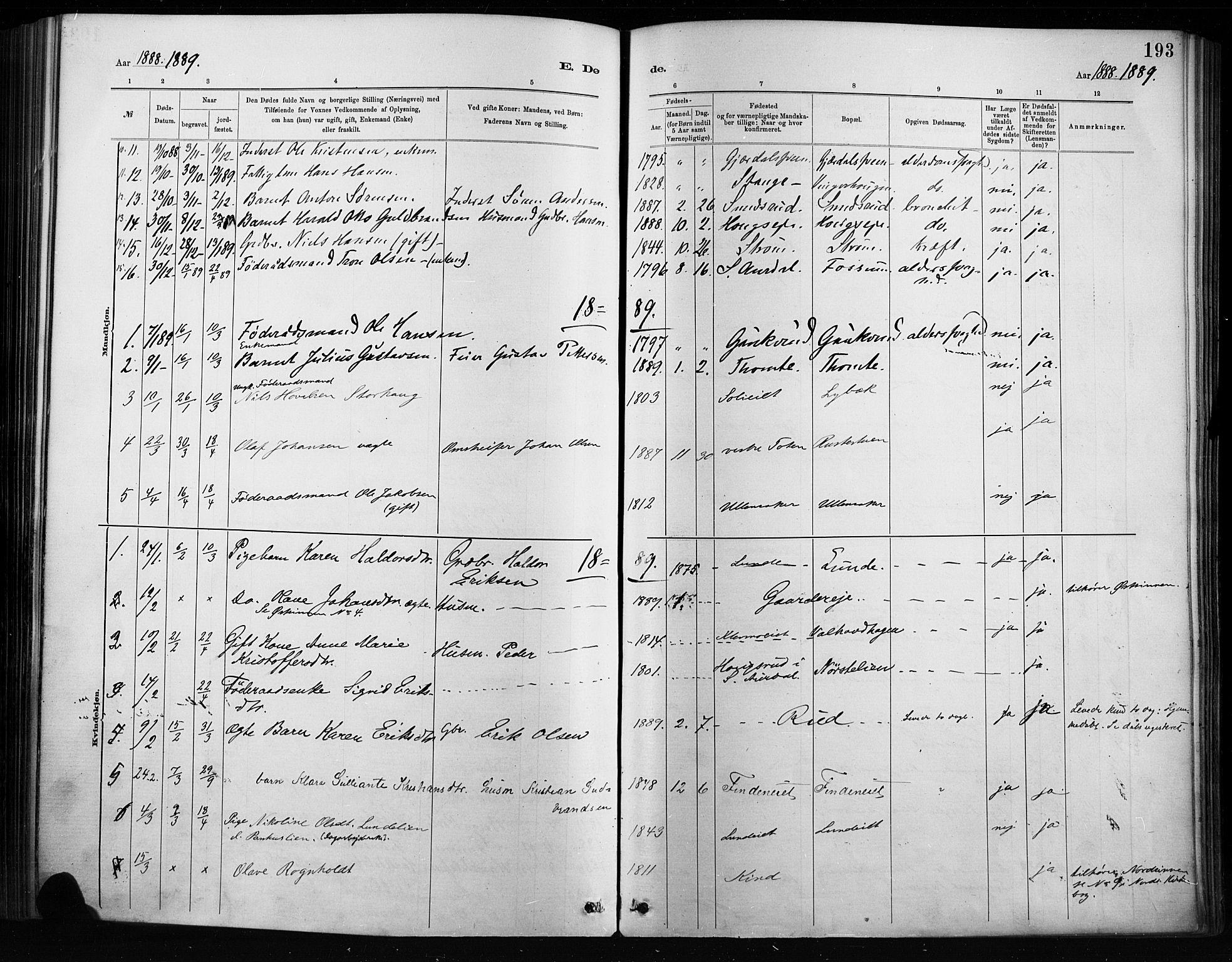 Nordre Land prestekontor, AV/SAH-PREST-124/H/Ha/Haa/L0004: Parish register (official) no. 4, 1882-1896, p. 193