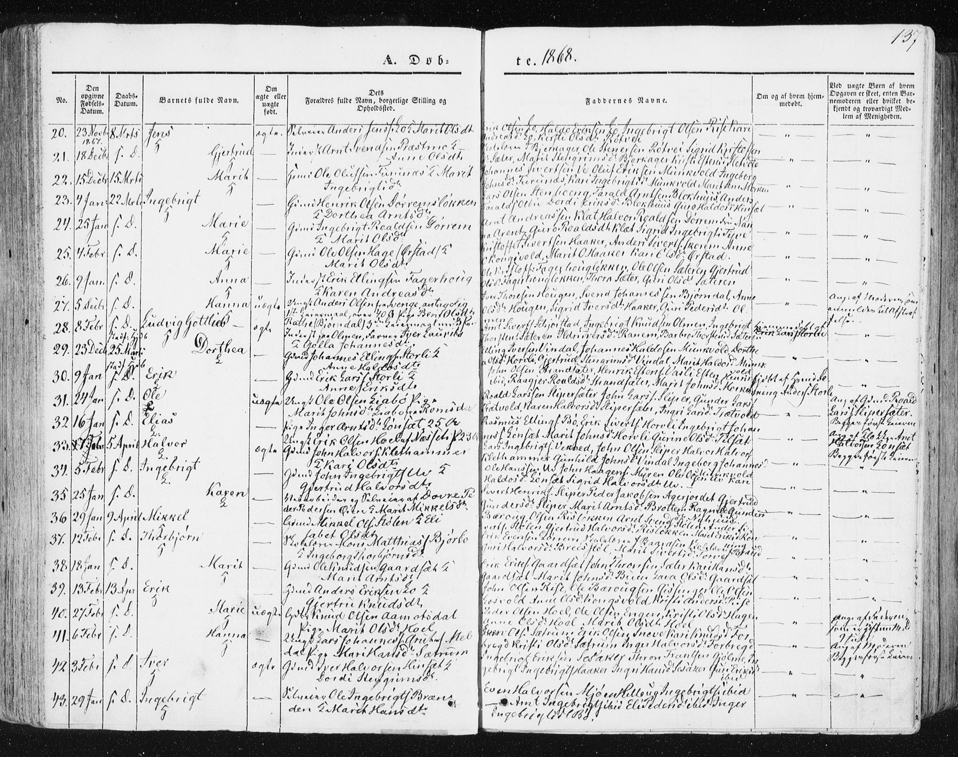 Ministerialprotokoller, klokkerbøker og fødselsregistre - Sør-Trøndelag, SAT/A-1456/678/L0899: Parish register (official) no. 678A08, 1848-1872, p. 137