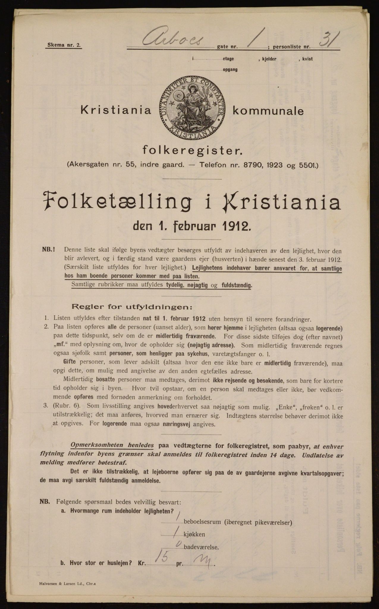 OBA, Municipal Census 1912 for Kristiania, 1912, p. 1675