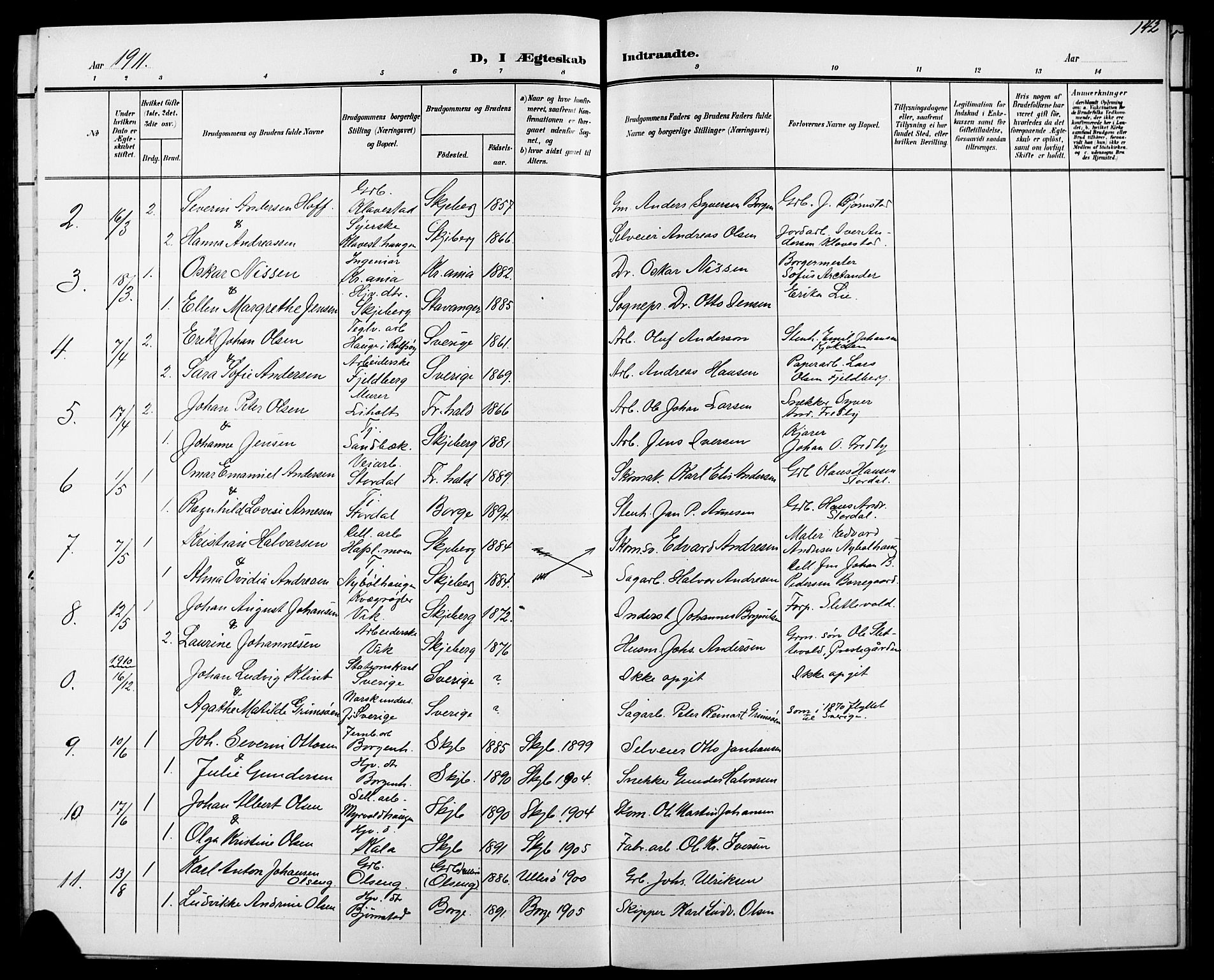 Skjeberg prestekontor Kirkebøker, SAO/A-10923/G/Ga/L0002: Parish register (copy) no. I 2, 1901-1924, p. 142