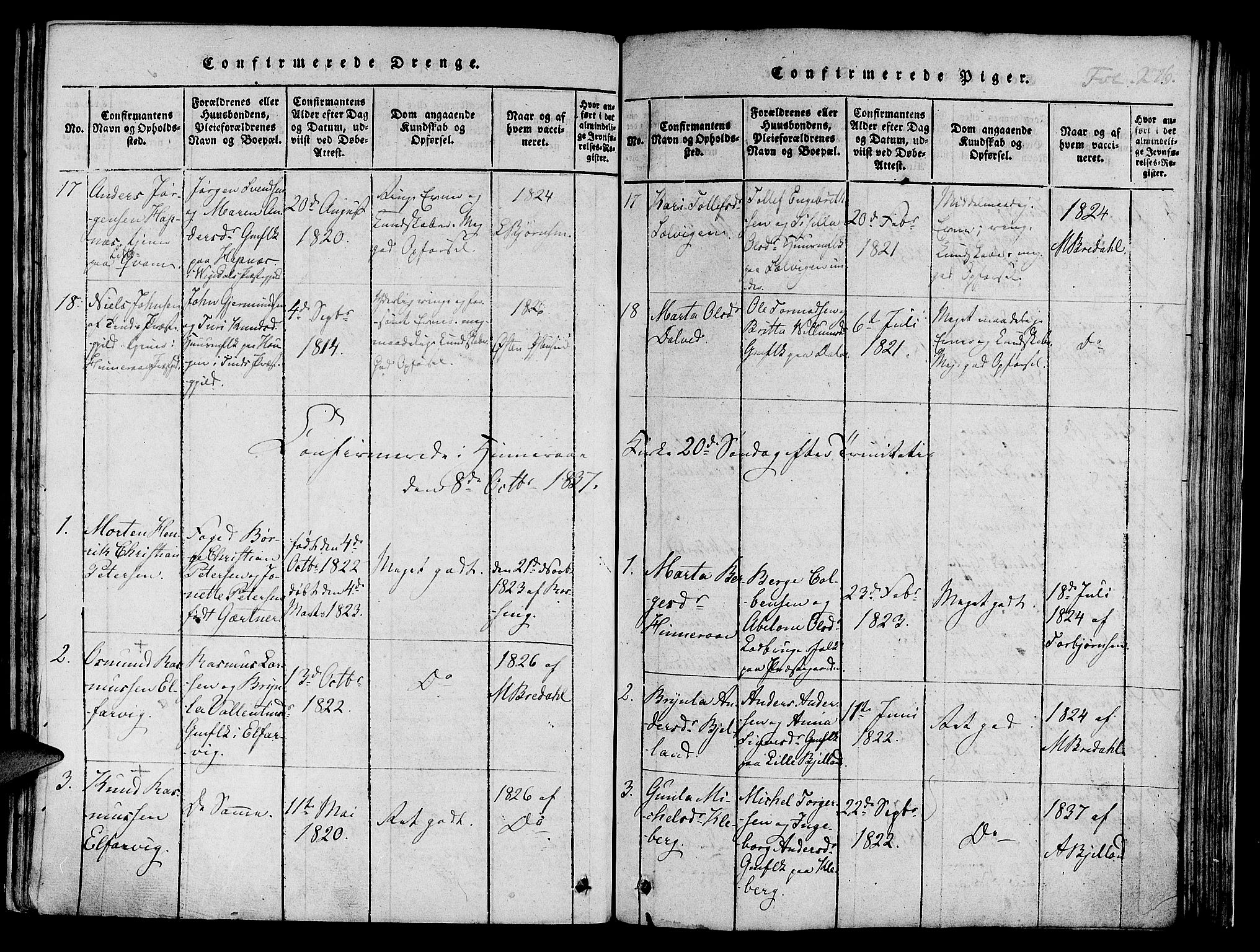 Nedstrand sokneprestkontor, AV/SAST-A-101841/01/IV: Parish register (official) no. A 6, 1816-1838, p. 276