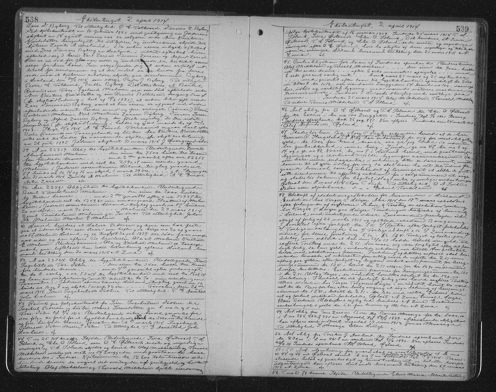 Jæren sorenskriveri, SAST/A-100310/01/4/41/41BF/L0026: Mortgage book no. 28b, 1914-1915, p. 538-539