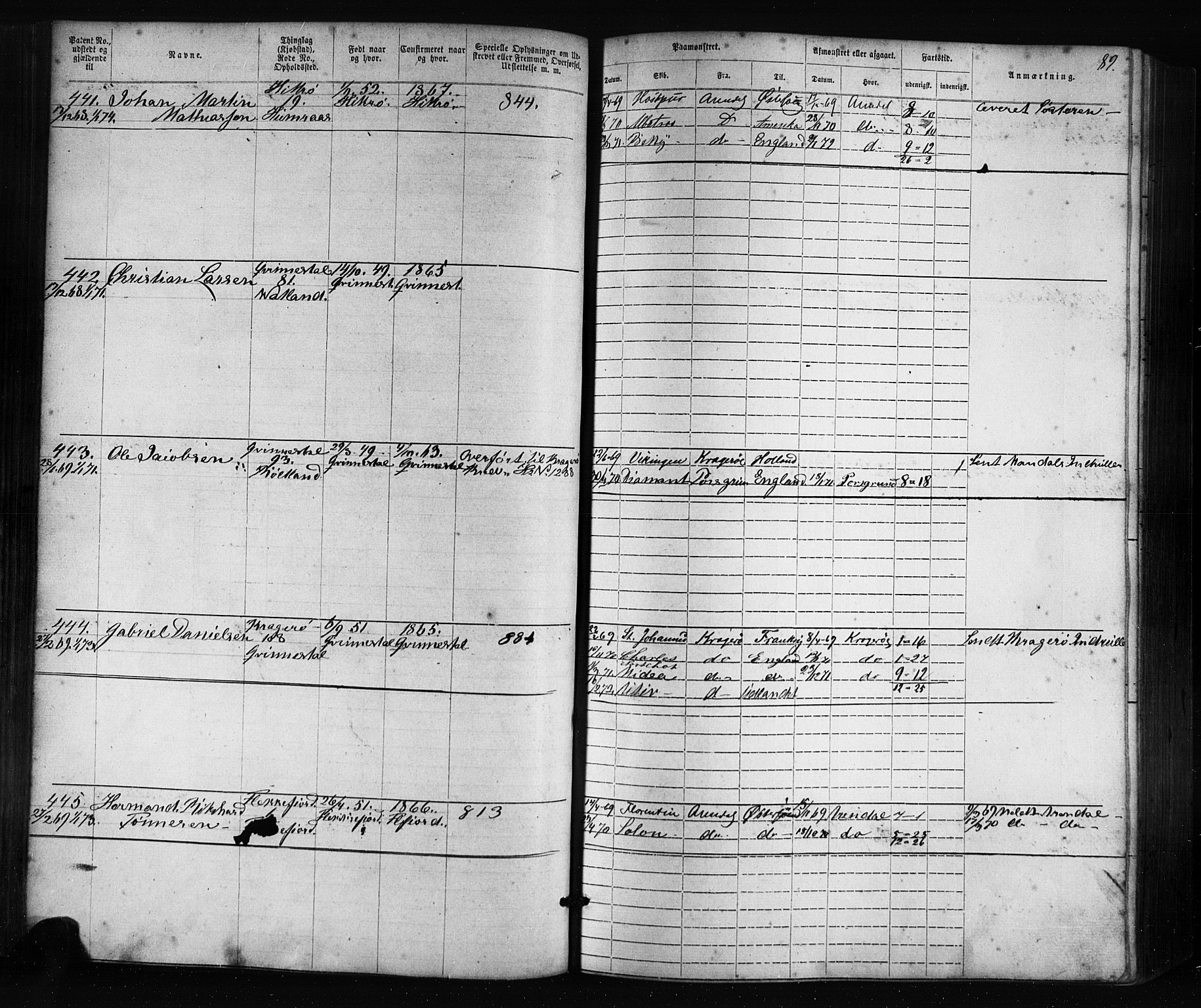 Flekkefjord mønstringskrets, AV/SAK-2031-0018/F/Fa/L0005: Annotasjonsrulle nr 1-1915 med register, Æ-2, 1868-1896, p. 109