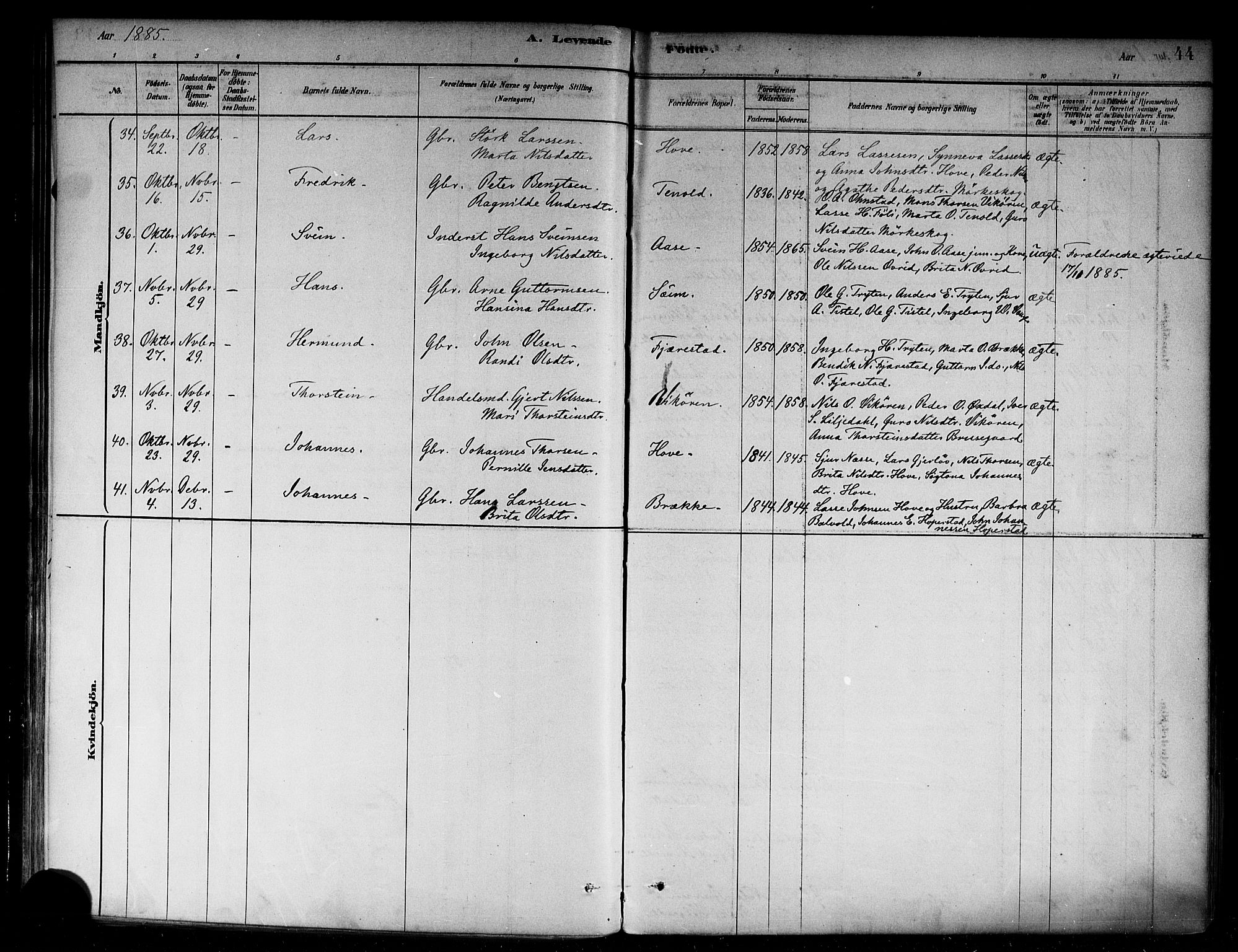 Vik sokneprestembete, AV/SAB-A-81501/H/Haa/Haab/L0001: Parish register (official) no. B 1, 1878-1890, p. 44