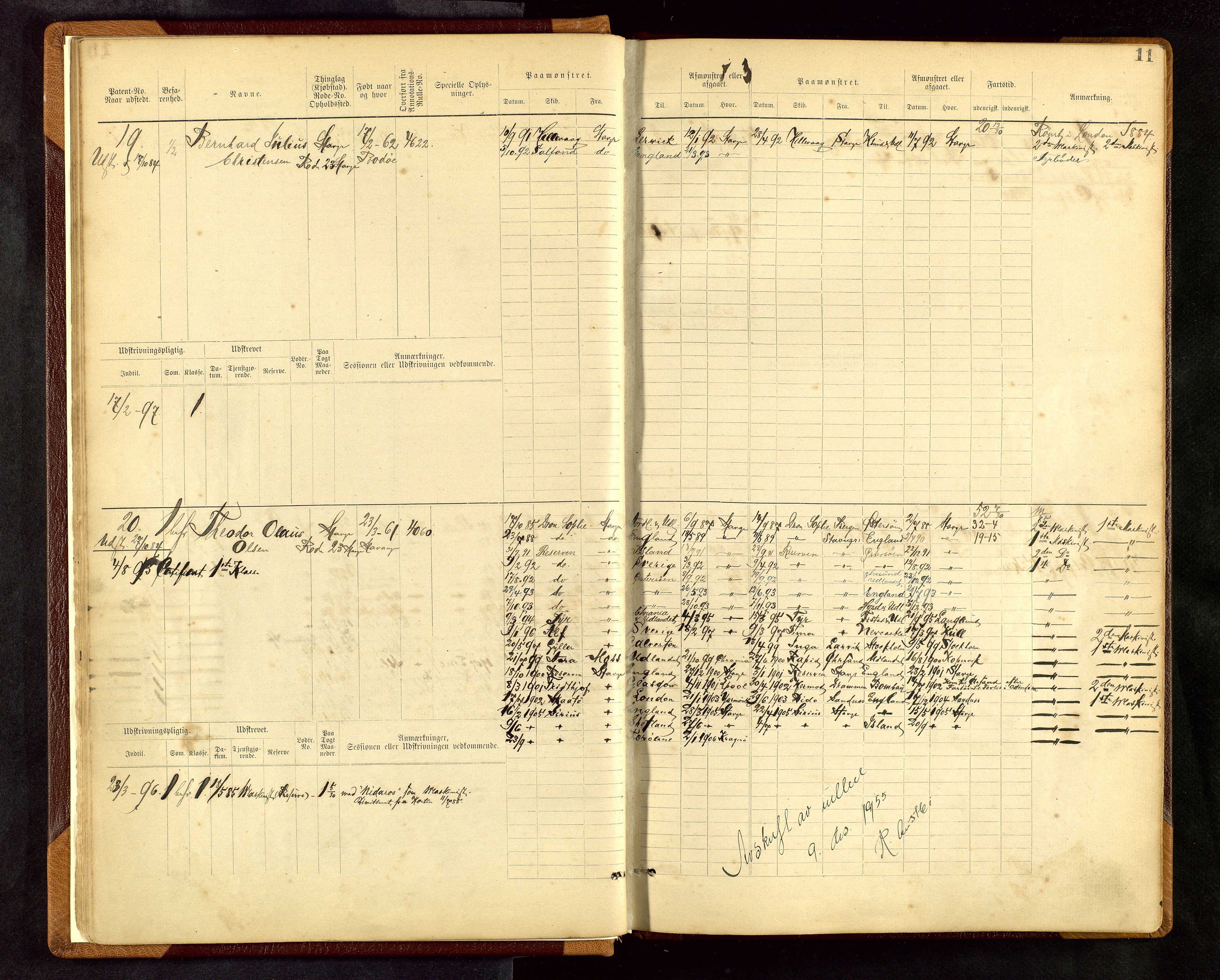 Stavanger sjømannskontor, AV/SAST-A-102006/F/Fe/L0001: Maskinist- og fyrbøterrulle, patentnr. 1-58/1-194, 1884-1894, p. 14