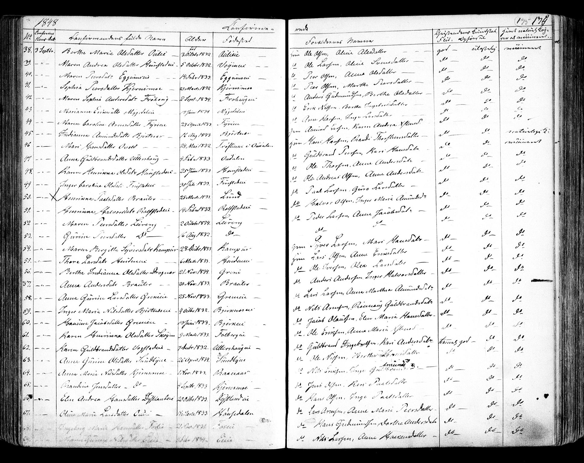 Nes prestekontor Kirkebøker, AV/SAO-A-10410/F/Fa/L0007: Parish register (official) no. I 7, 1846-1858, p. 175