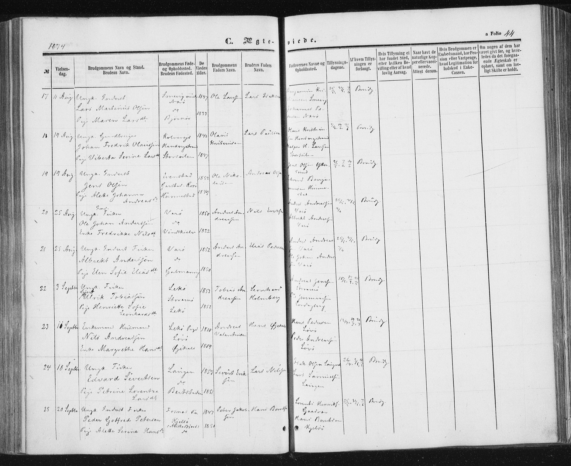 Ministerialprotokoller, klokkerbøker og fødselsregistre - Nord-Trøndelag, AV/SAT-A-1458/784/L0670: Parish register (official) no. 784A05, 1860-1876, p. 44