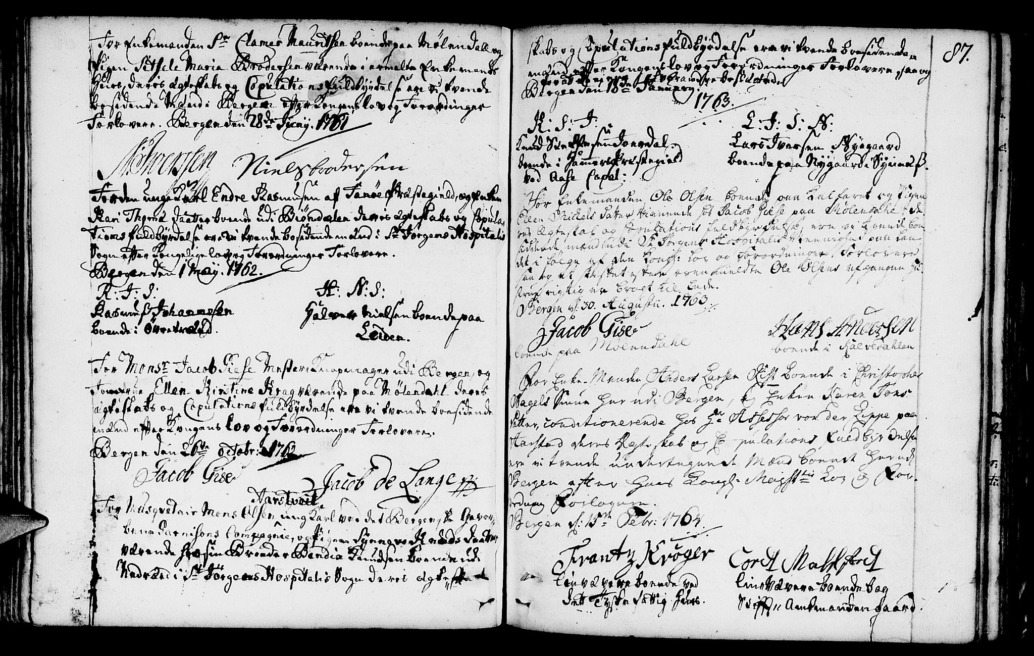 St. Jørgens hospital og Årstad sokneprestembete, AV/SAB-A-99934: Parish register (official) no. A 1, 1743-1823, p. 87