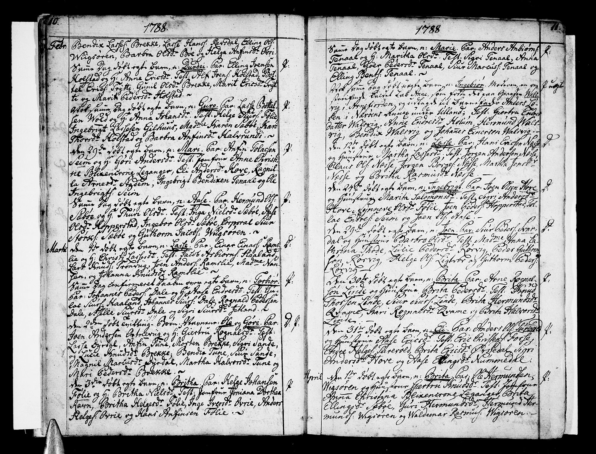 Vik sokneprestembete, SAB/A-81501: Parish register (official) no. A 5, 1787-1820, p. 10-11