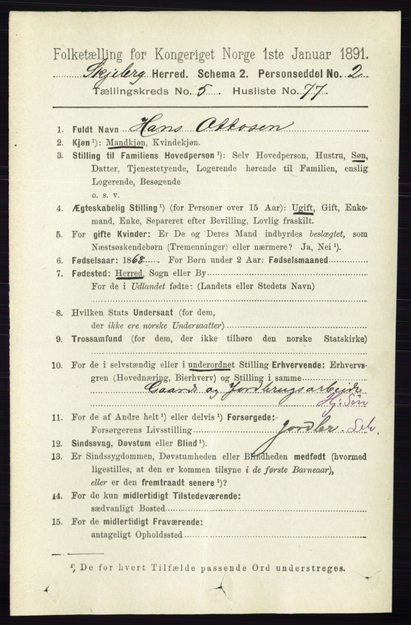 RA, 1891 census for 0115 Skjeberg, 1891, p. 2740