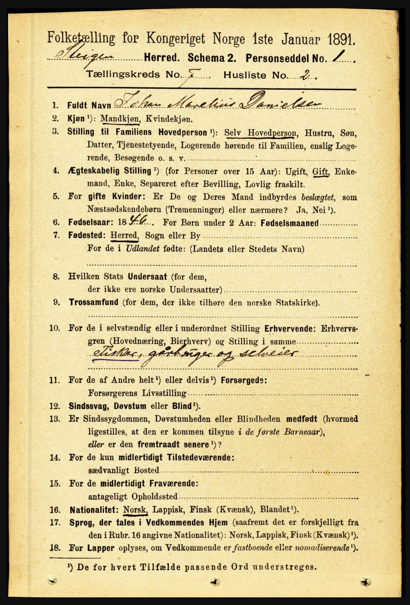 RA, 1891 census for 1848 Steigen, 1891, p. 2273