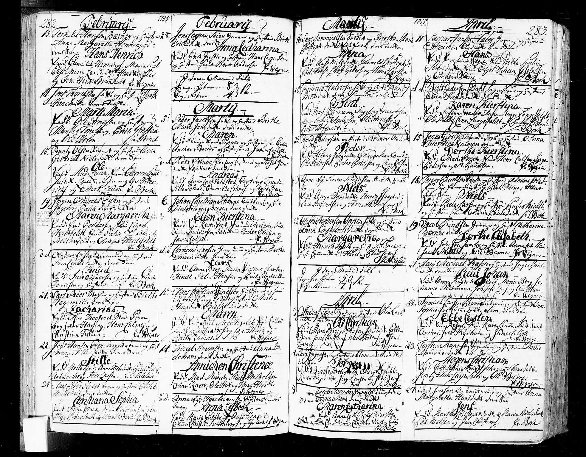 Oslo domkirke Kirkebøker, SAO/A-10752/F/Fa/L0004: Parish register (official) no. 4, 1743-1786, p. 282-283