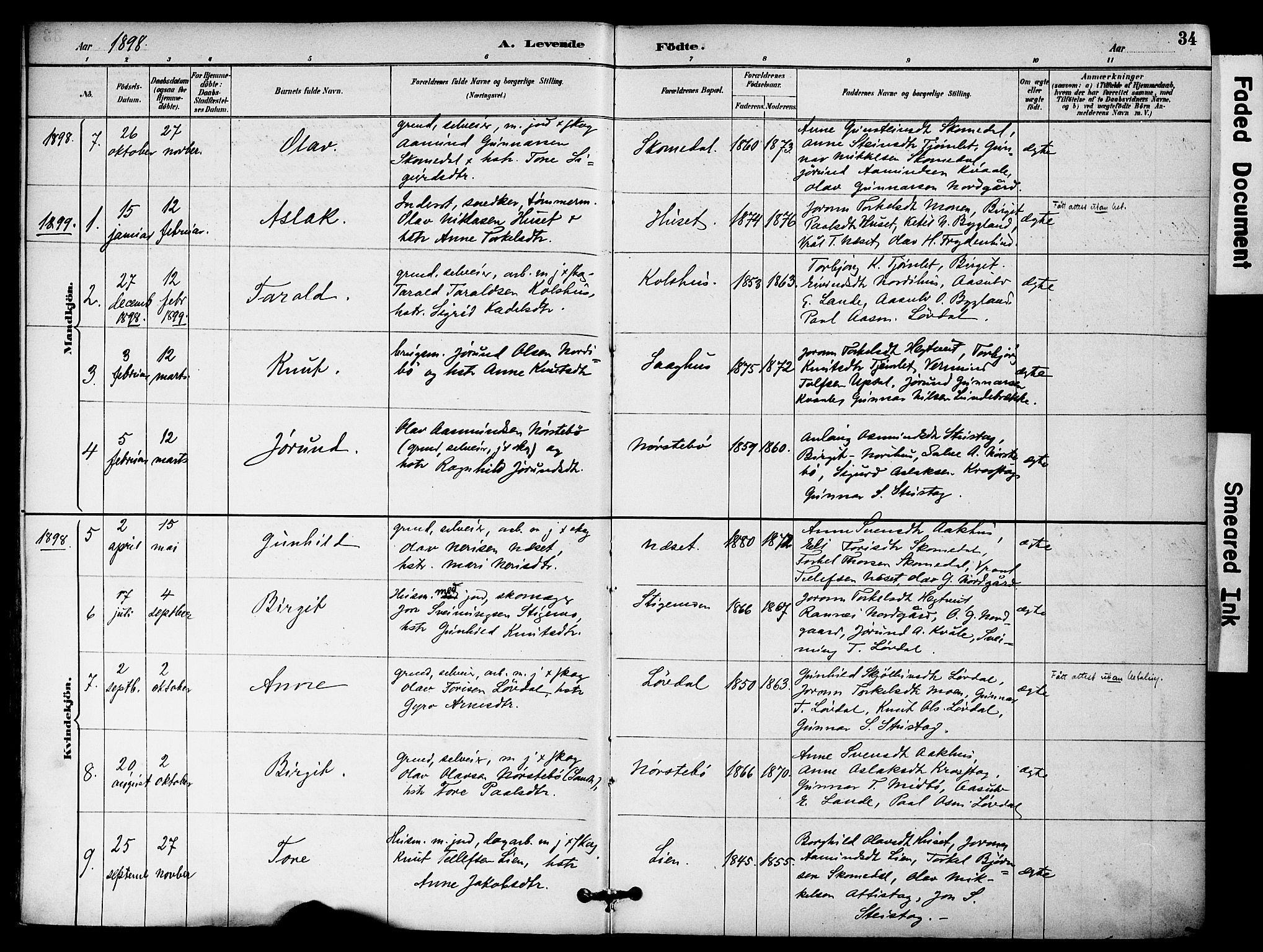 Bygland sokneprestkontor, SAK/1111-0006/F/Fa/Fab/L0007: Parish register (official) no. A 7, 1885-1909, p. 34