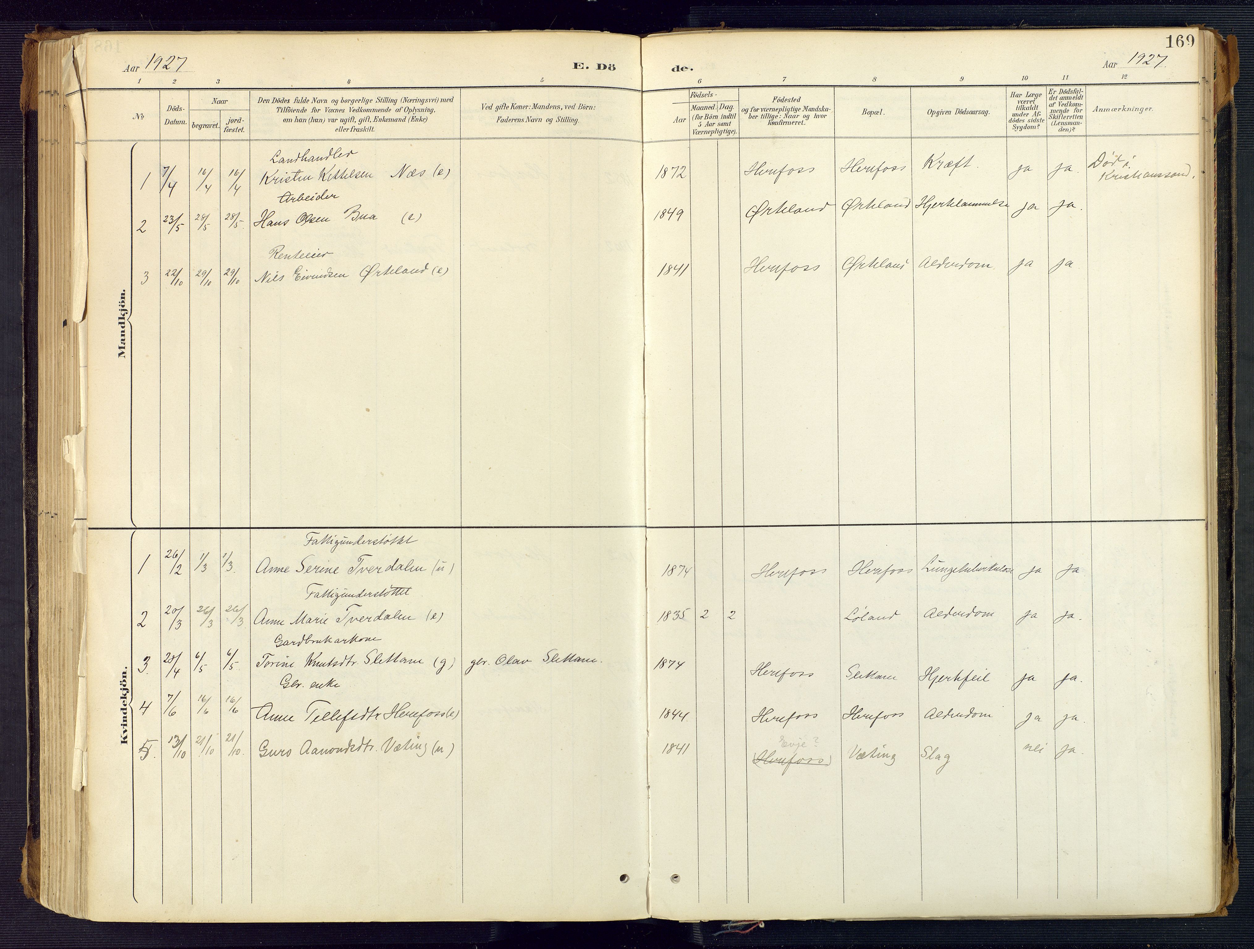 Herefoss sokneprestkontor, SAK/1111-0019/F/Fa/Faa/L0003: Parish register (official) no. A 3, 1887-1930, p. 169