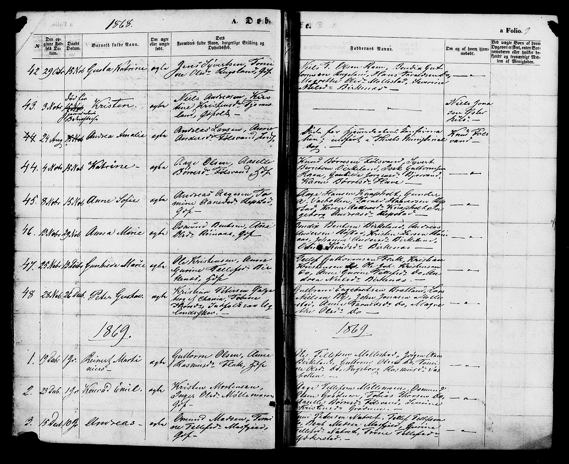 Birkenes sokneprestkontor, AV/SAK-1111-0004/F/Fa/L0004: Parish register (official) no. A 4, 1867-1886, p. 9