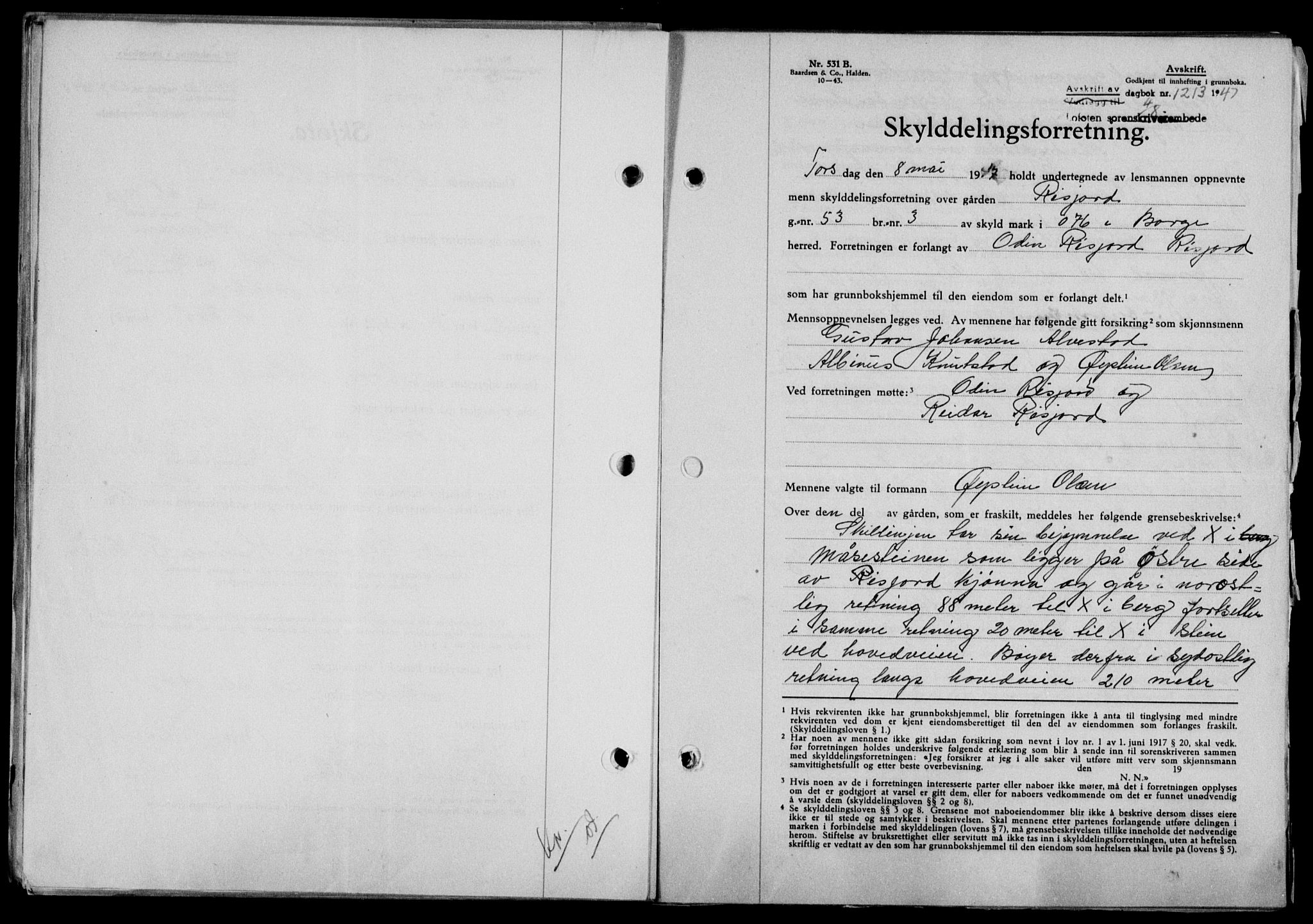 Lofoten sorenskriveri, SAT/A-0017/1/2/2C/L0016a: Mortgage book no. 16a, 1947-1947, Diary no: : 1213/1947