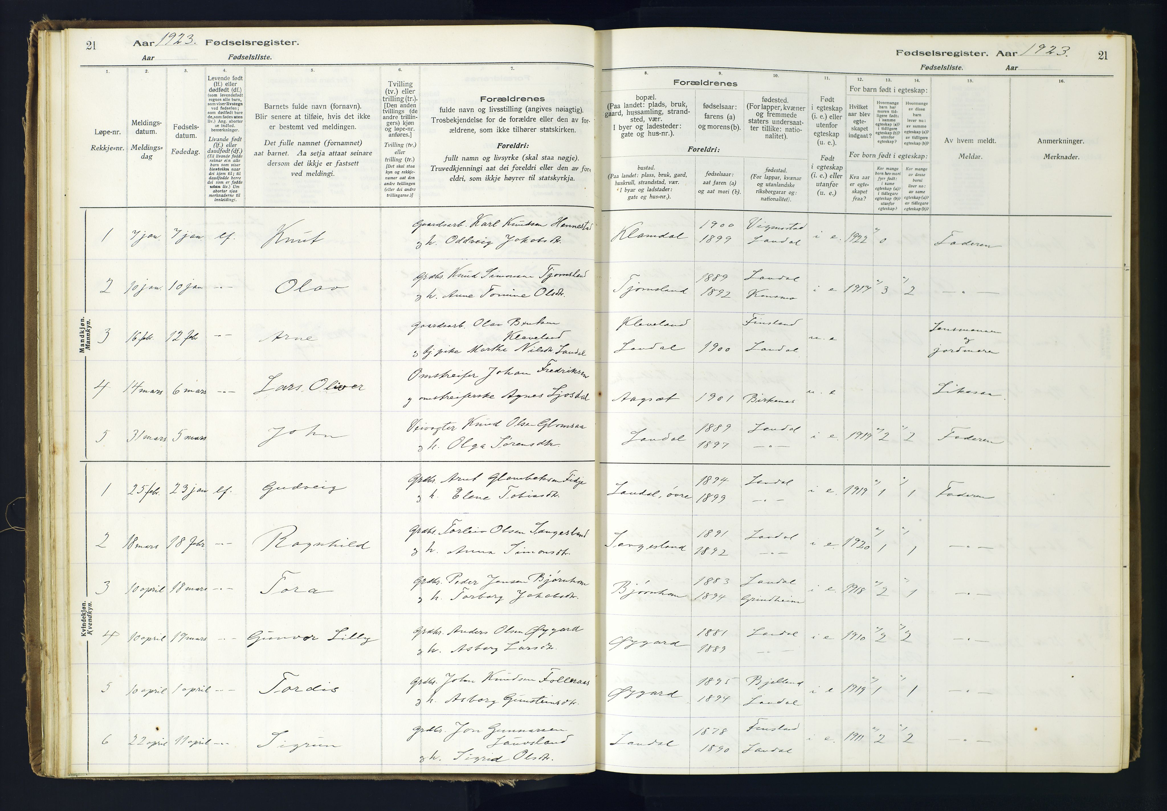 Holum sokneprestkontor, AV/SAK-1111-0022/J/Ja/L0001: Birth register no. II.6.10, 1916-1982, p. 21