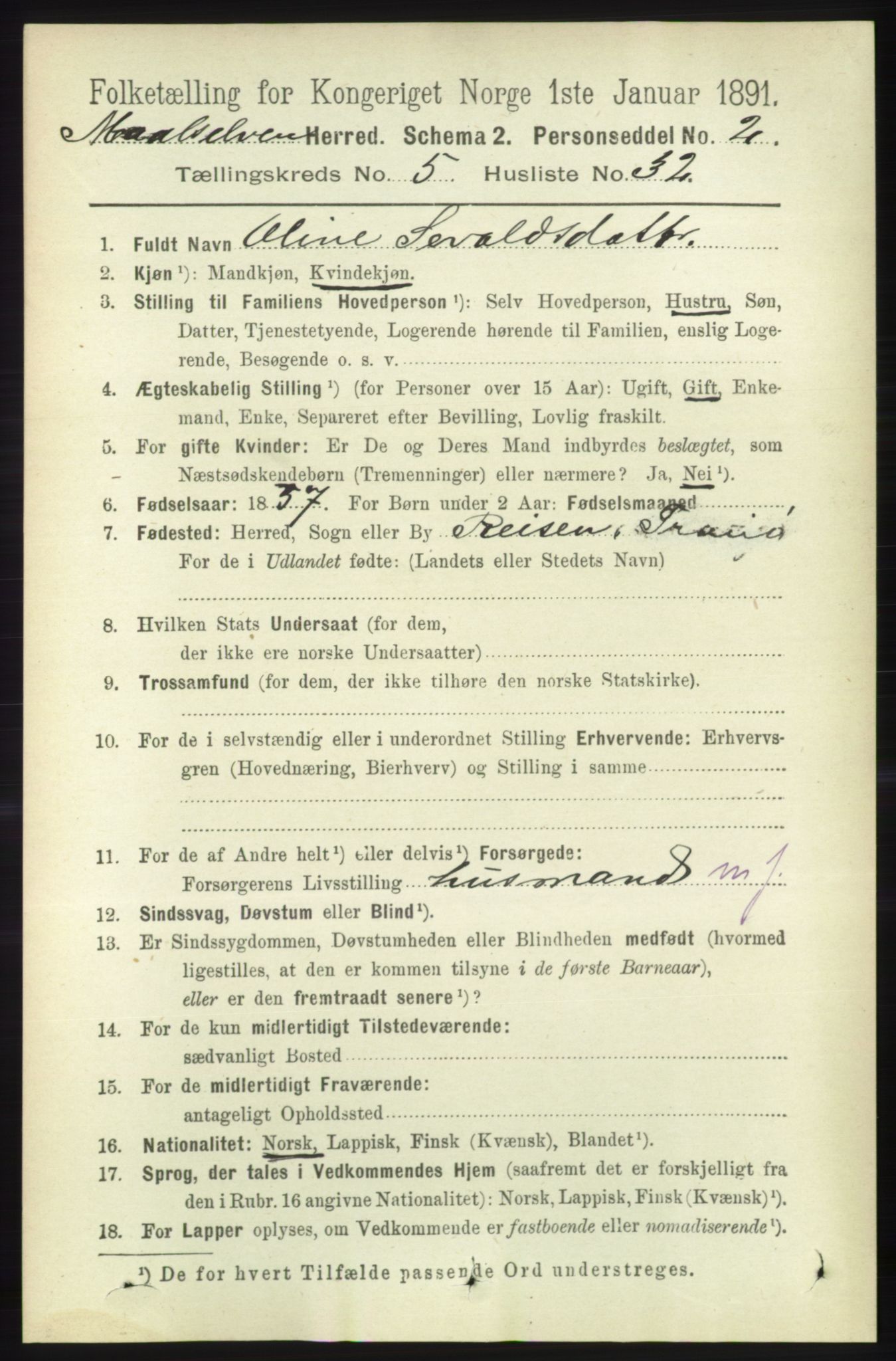 RA, 1891 census for 1924 Målselv, 1891, p. 1828