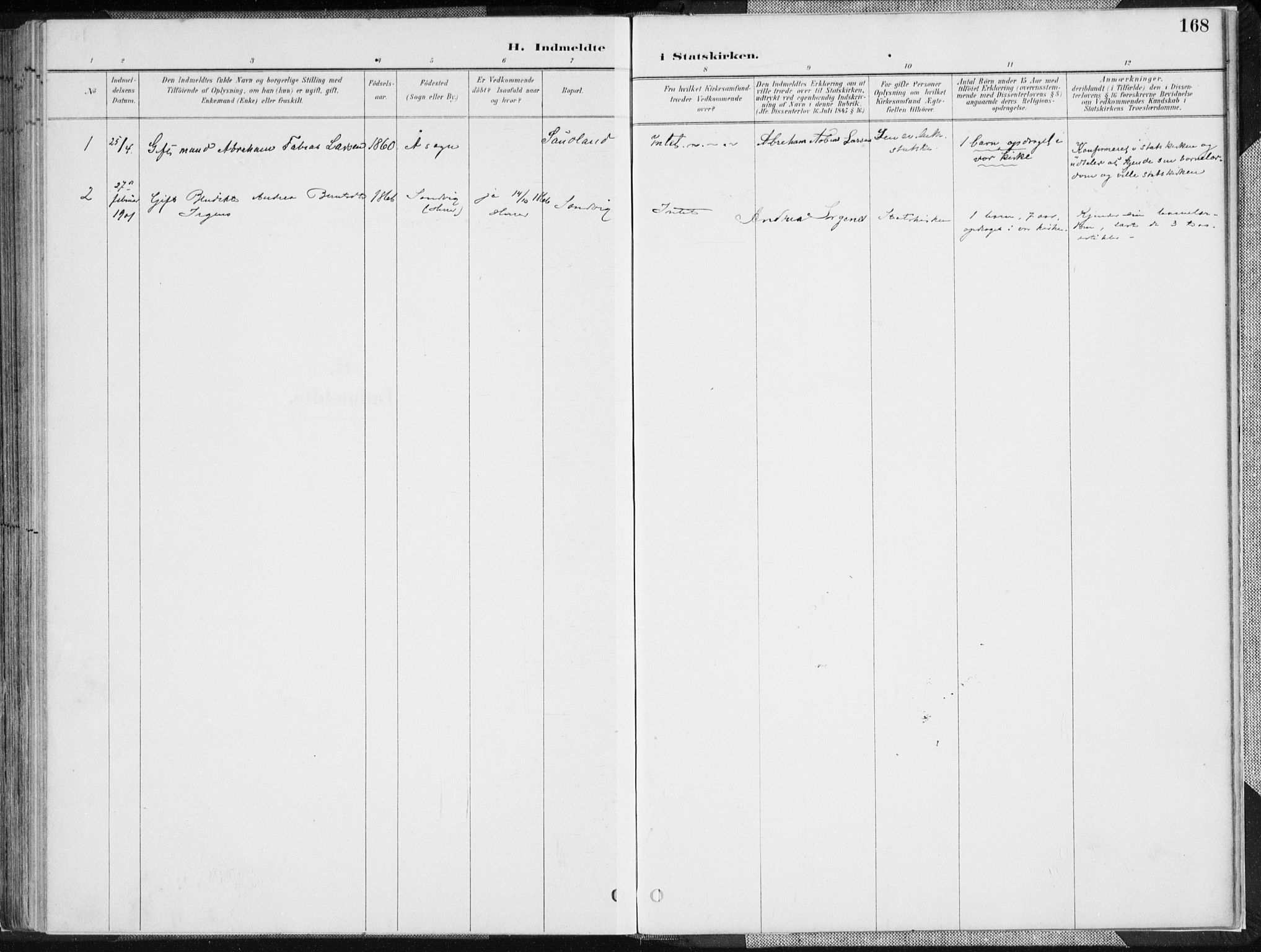 Herad sokneprestkontor, SAK/1111-0018/F/Fa/Faa/L0006: Parish register (official) no. A 6, 1887-1907, p. 168