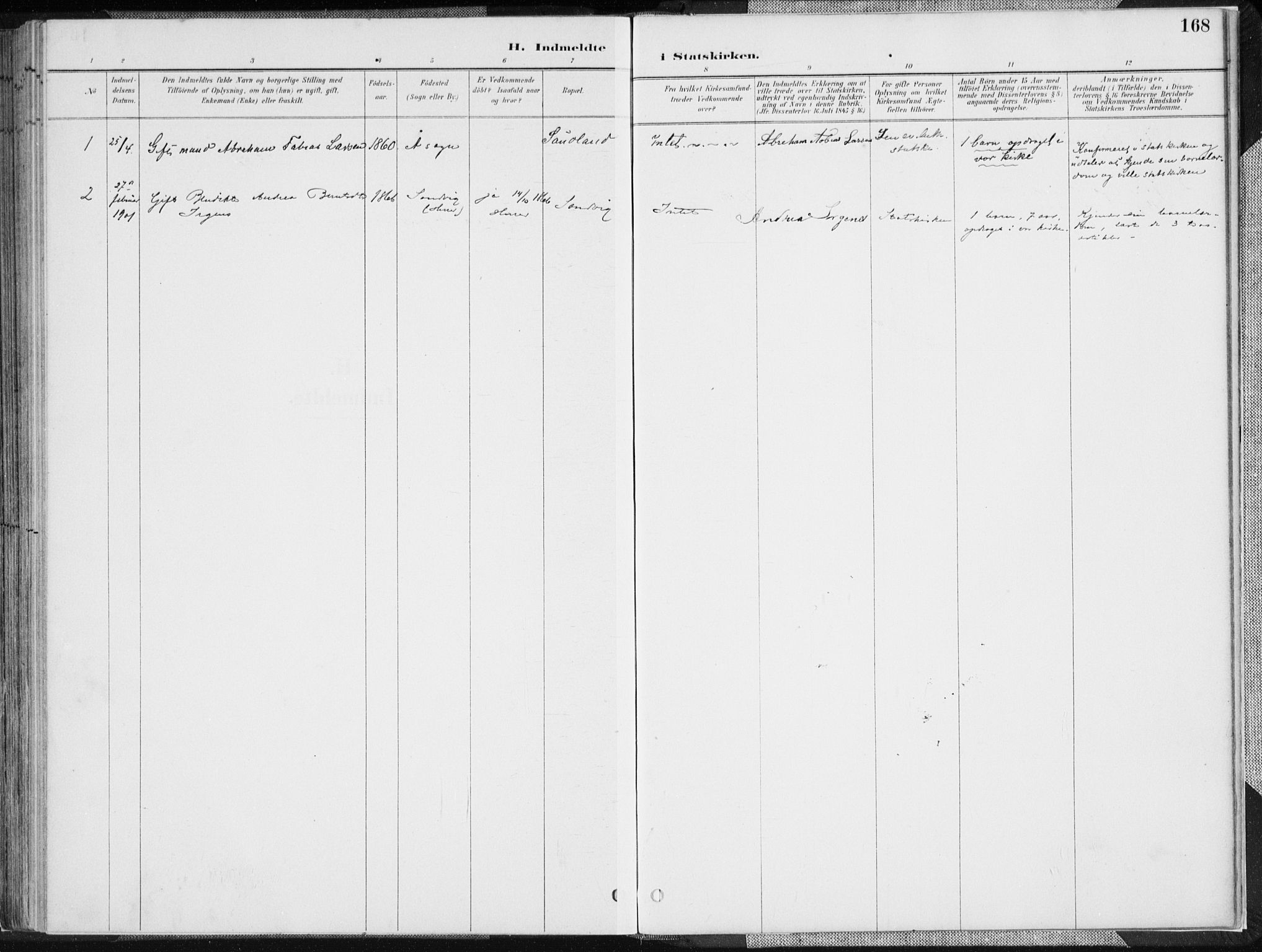 Herad sokneprestkontor, AV/SAK-1111-0018/F/Fa/Faa/L0006: Parish register (official) no. A 6, 1887-1907, p. 168