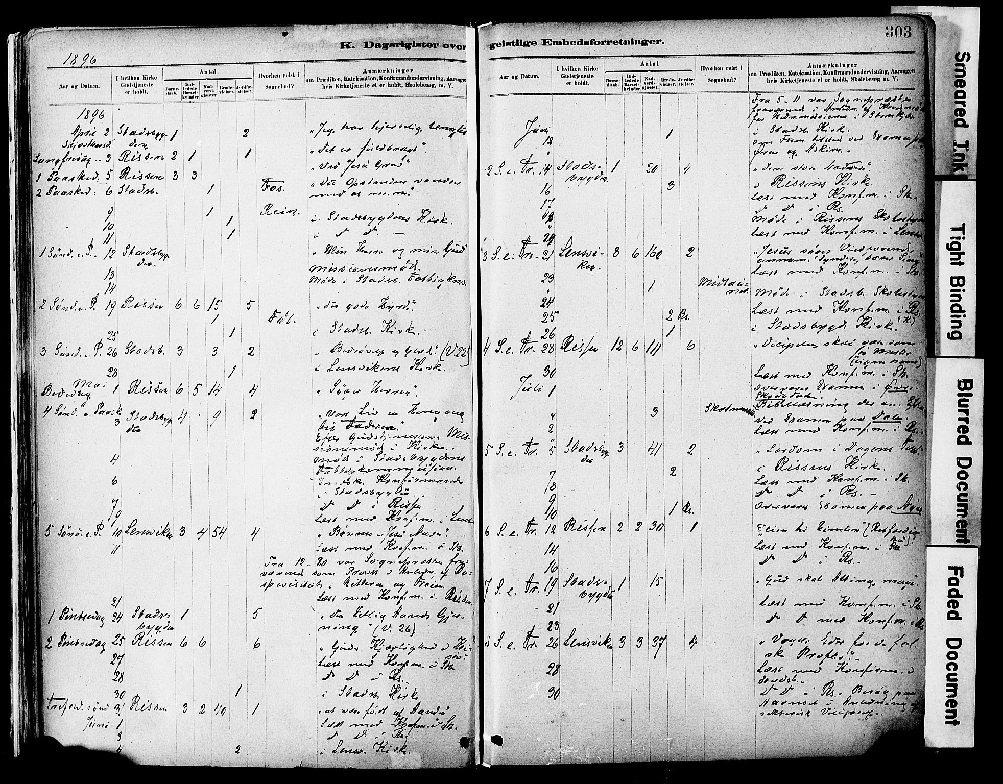 Ministerialprotokoller, klokkerbøker og fødselsregistre - Sør-Trøndelag, SAT/A-1456/646/L0615: Parish register (official) no. 646A13, 1885-1900, p. 303