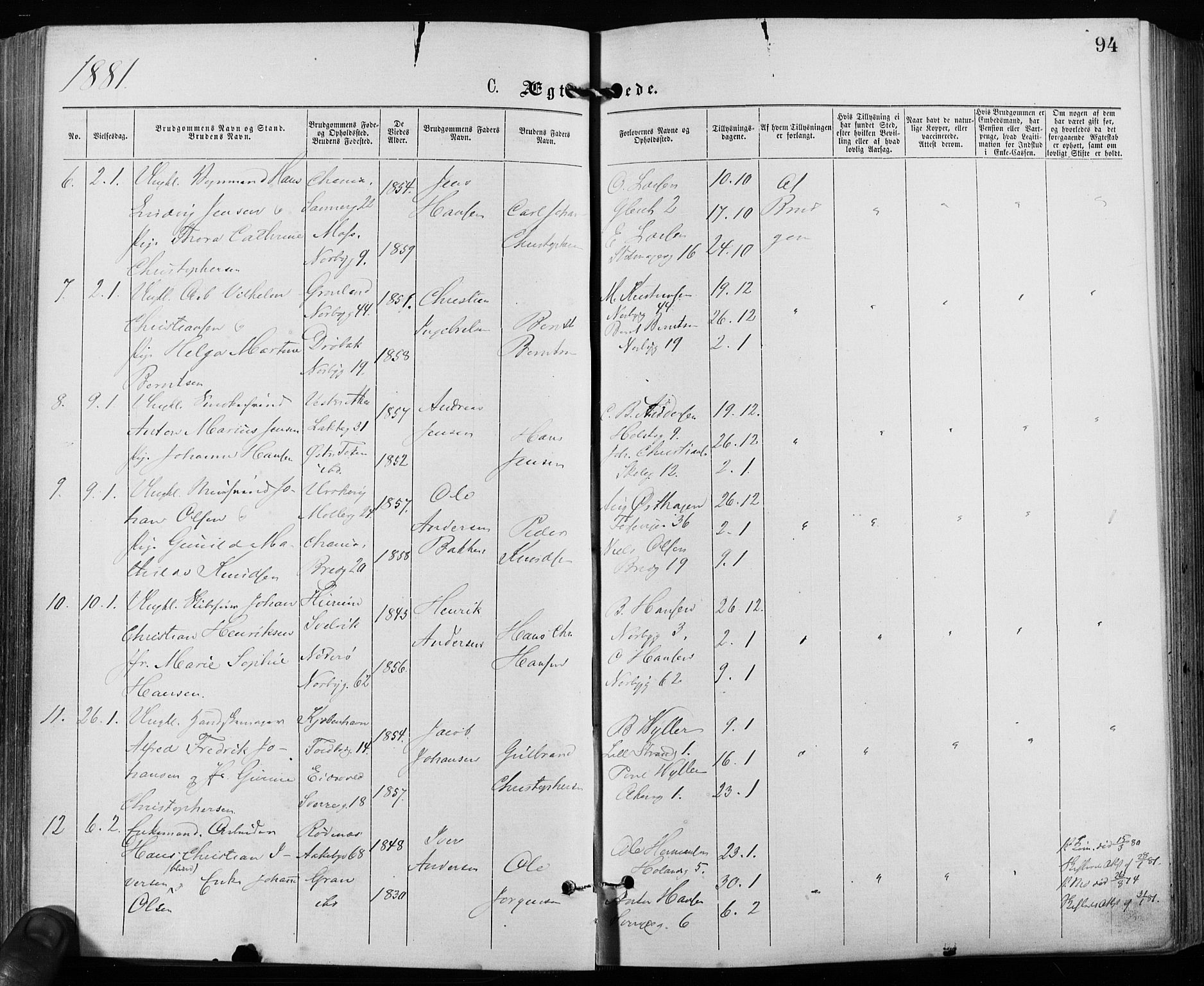 Grønland prestekontor Kirkebøker, AV/SAO-A-10848/F/Fa/L0006: Parish register (official) no. 6, 1877-1886, p. 94