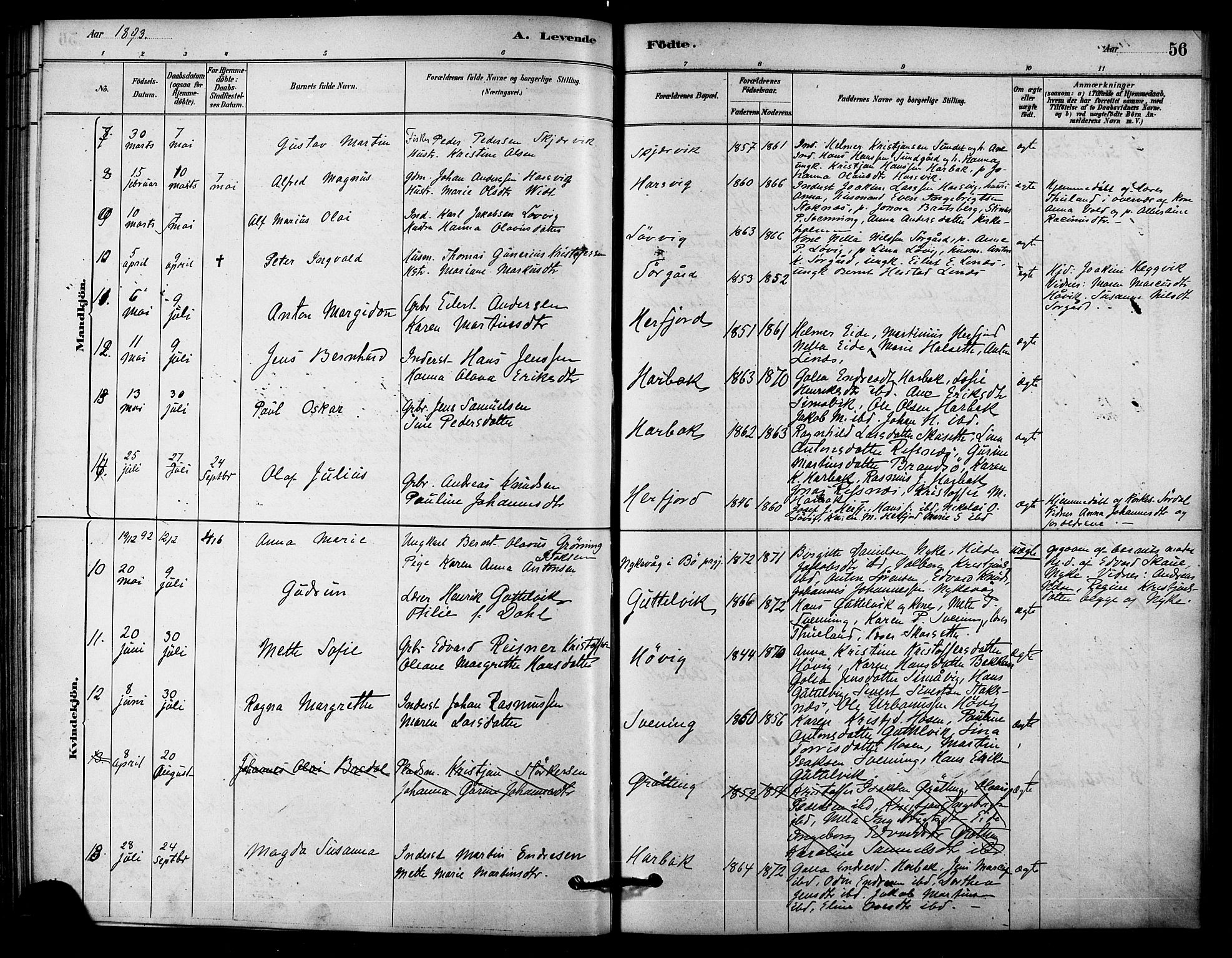 Ministerialprotokoller, klokkerbøker og fødselsregistre - Sør-Trøndelag, AV/SAT-A-1456/656/L0692: Parish register (official) no. 656A01, 1879-1893, p. 56