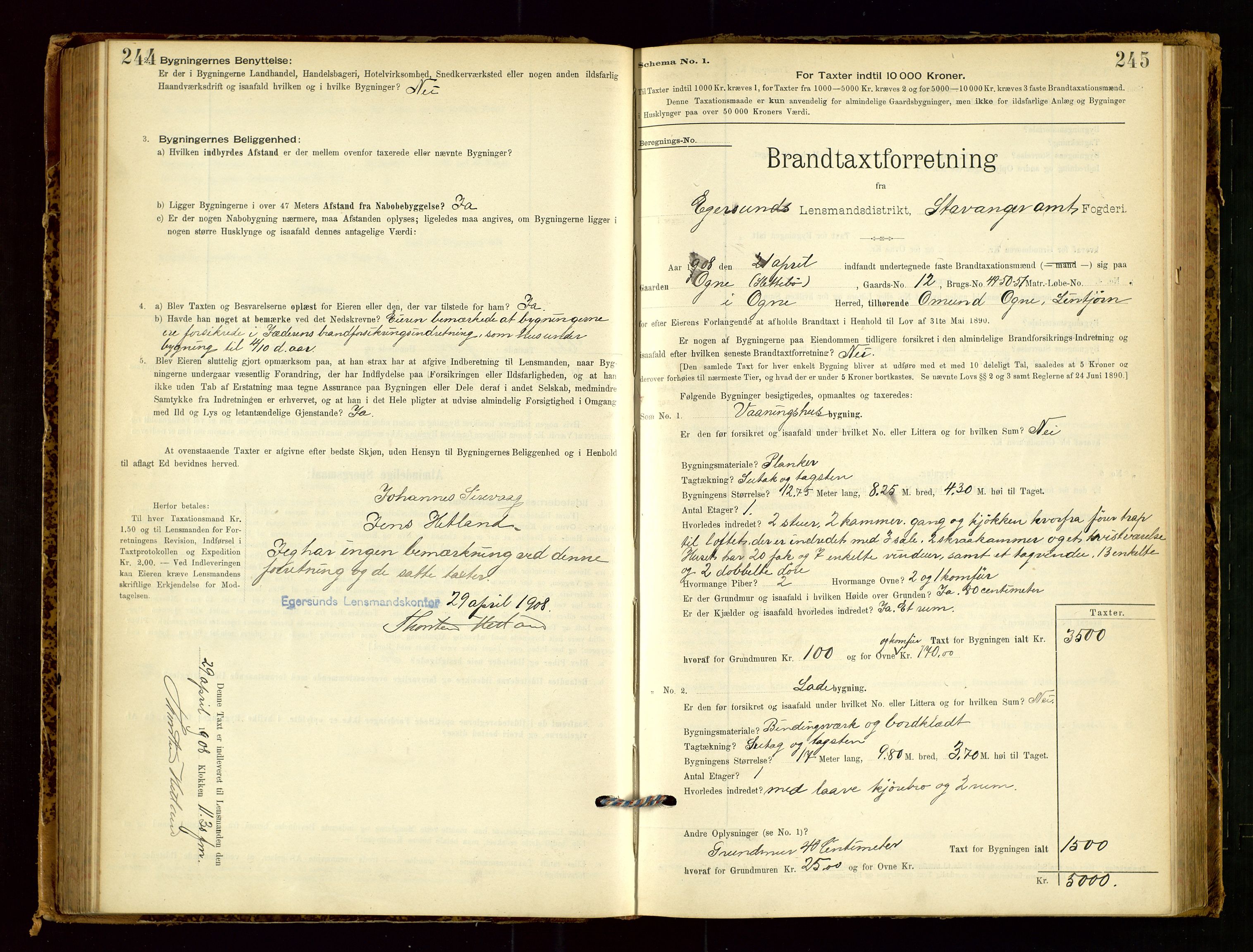 Eigersund lensmannskontor, AV/SAST-A-100171/Gob/L0001: Skjemaprotokoll, 1894-1909, p. 244-245