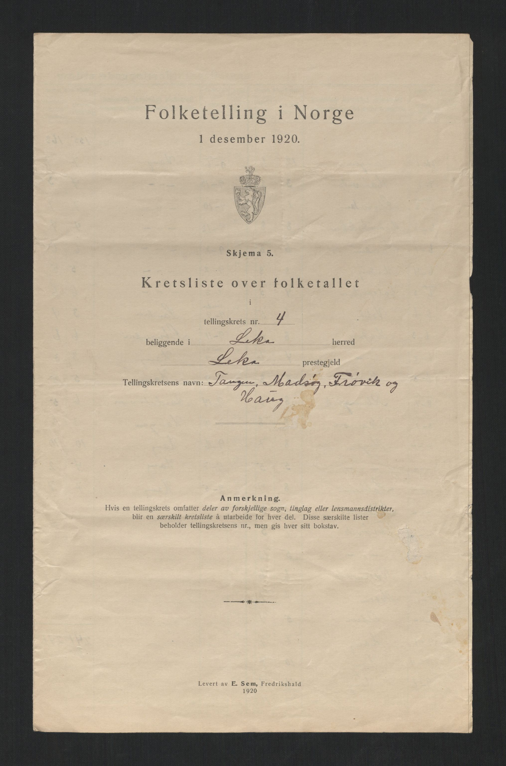 SAT, 1920 census for Leka, 1920, p. 16