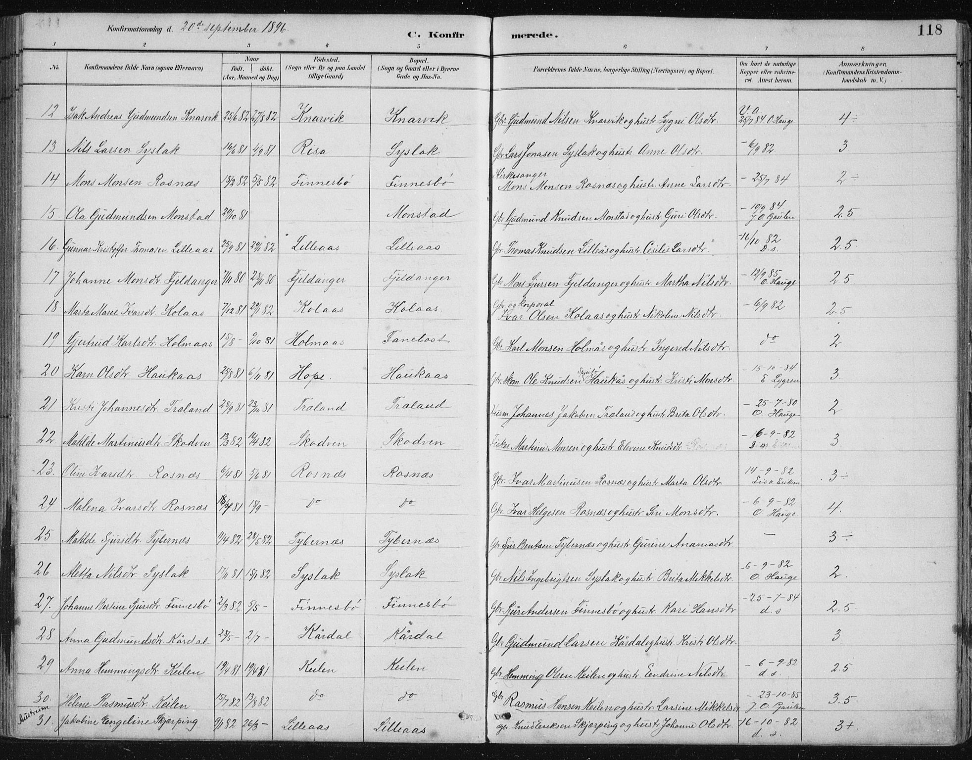 Lindås Sokneprestembete, SAB/A-76701/H/Hab: Parish register (copy) no. B 3, 1886-1914, p. 118