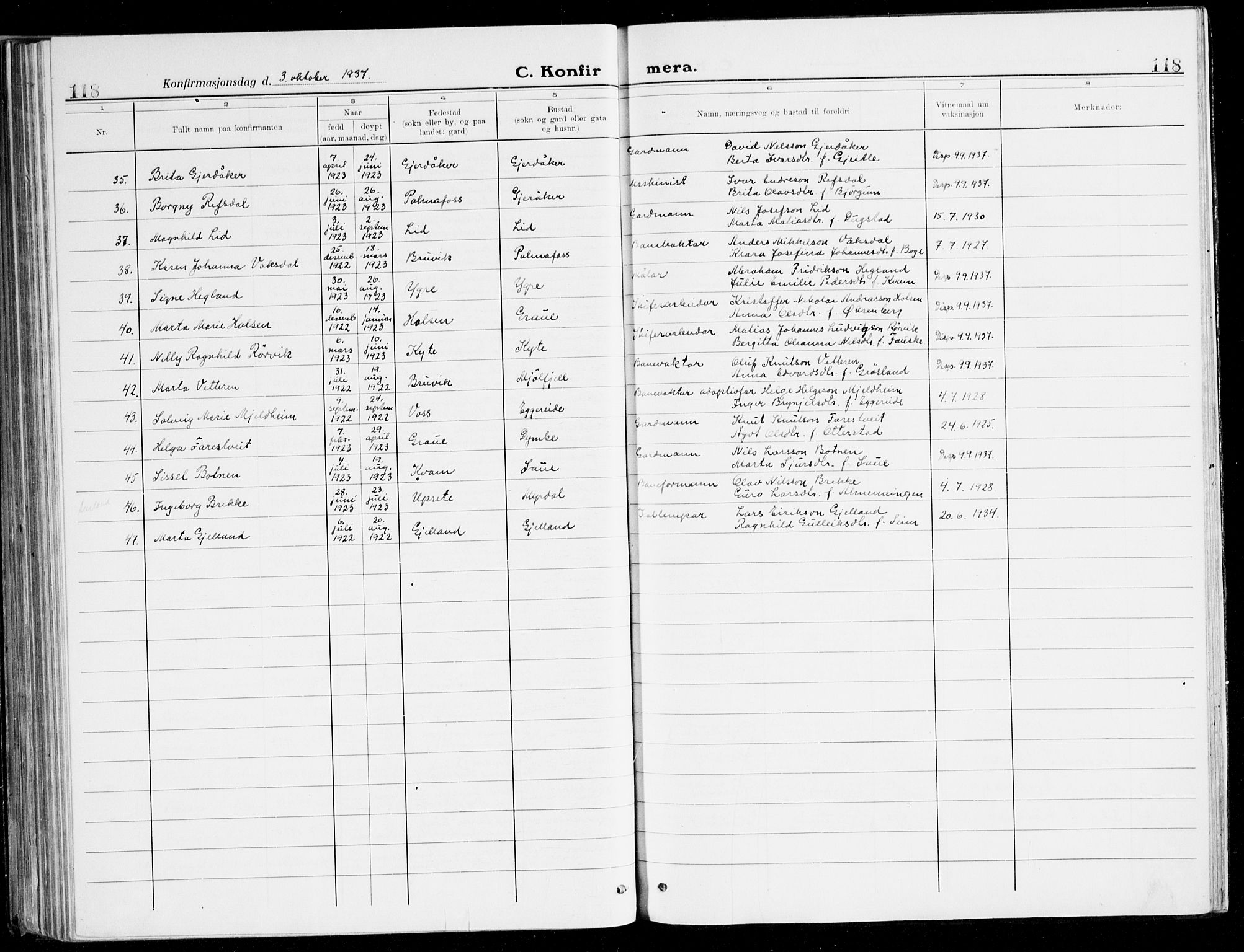 Voss sokneprestembete, SAB/A-79001/H/Haa: Parish register (official) no. B 3, 1922-1942, p. 118