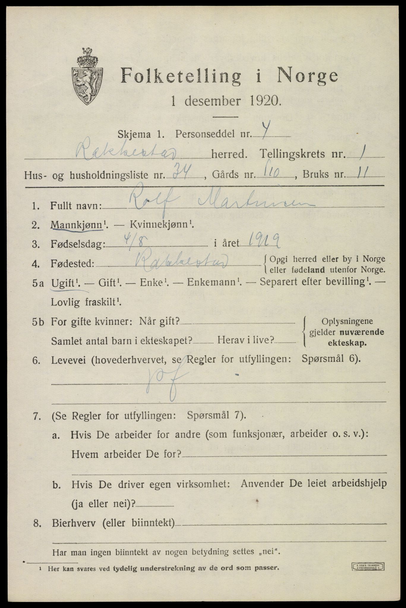 SAO, 1920 census for Rakkestad, 1920, p. 2057