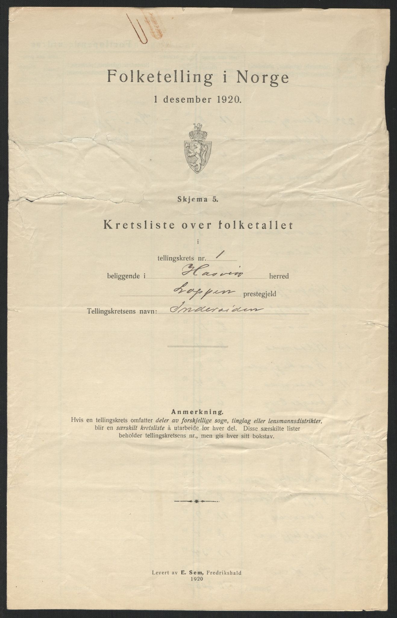 SATØ, 1920 census for Hasvik, 1920, p. 7