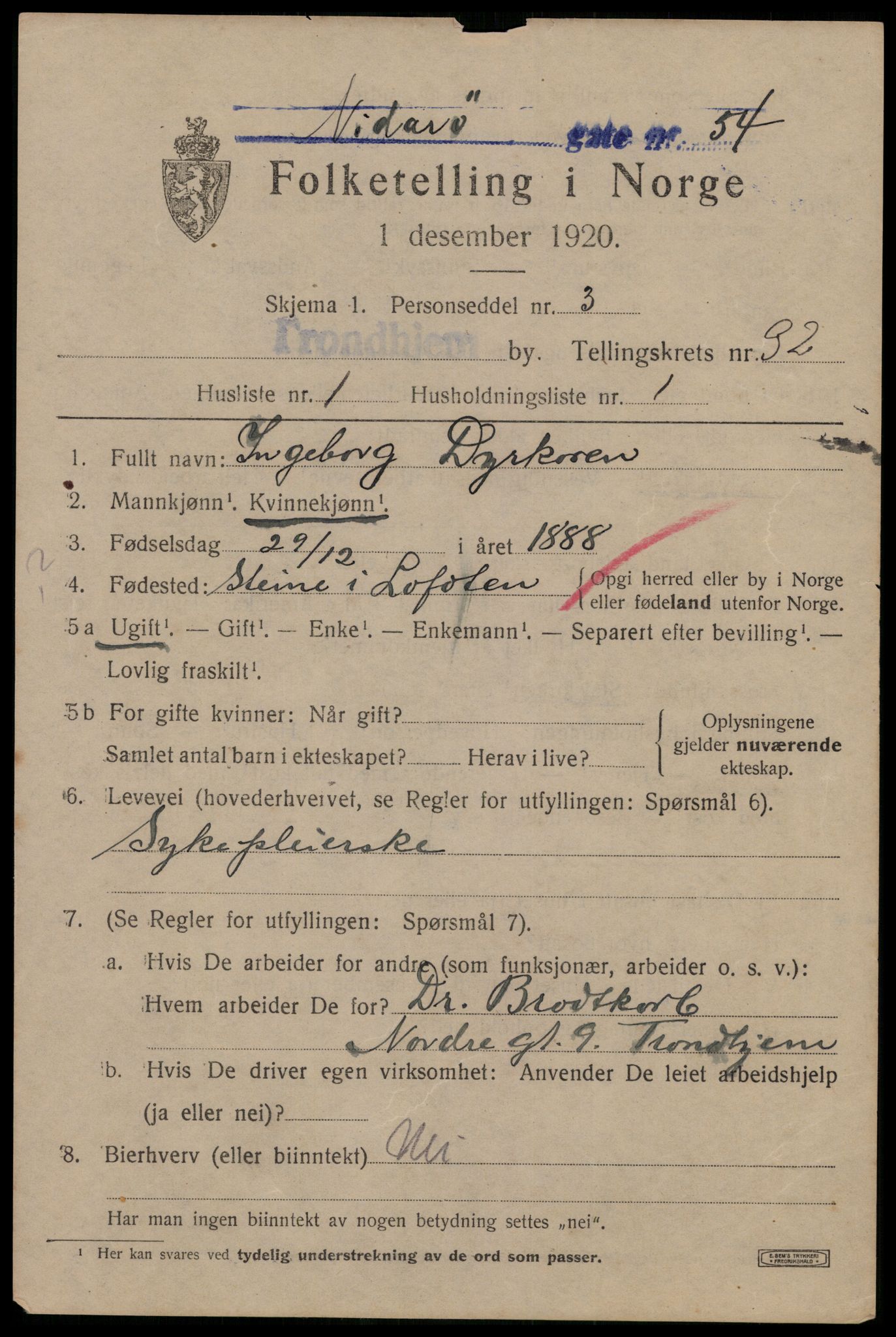 SAT, 1920 census for Trondheim, 1920, p. 77204