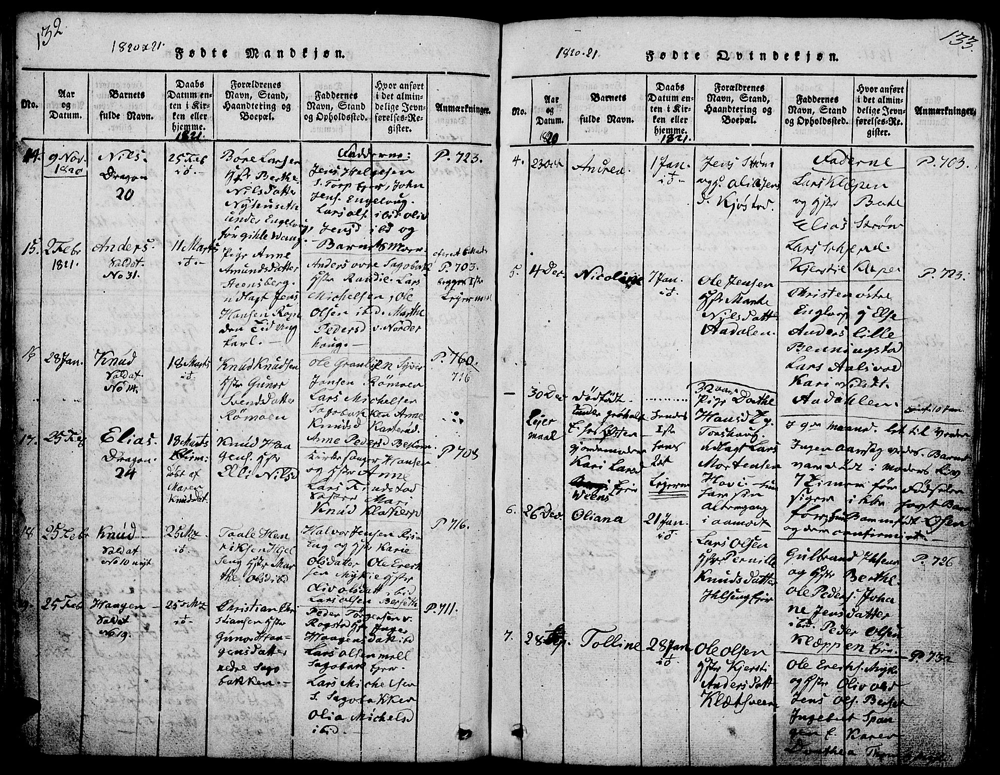 Løten prestekontor, SAH/PREST-022/L/La/L0001: Parish register (copy) no. 1, 1812-1832, p. 132-133