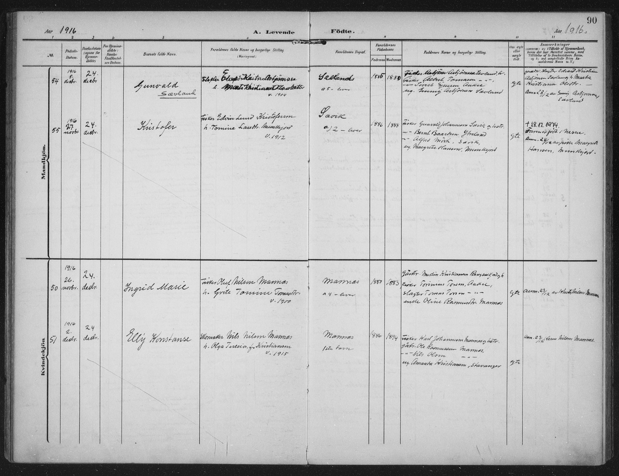 Kopervik sokneprestkontor, AV/SAST-A-101850/H/Ha/Haa/L0005: Parish register (official) no. A 5, 1906-1924, p. 90