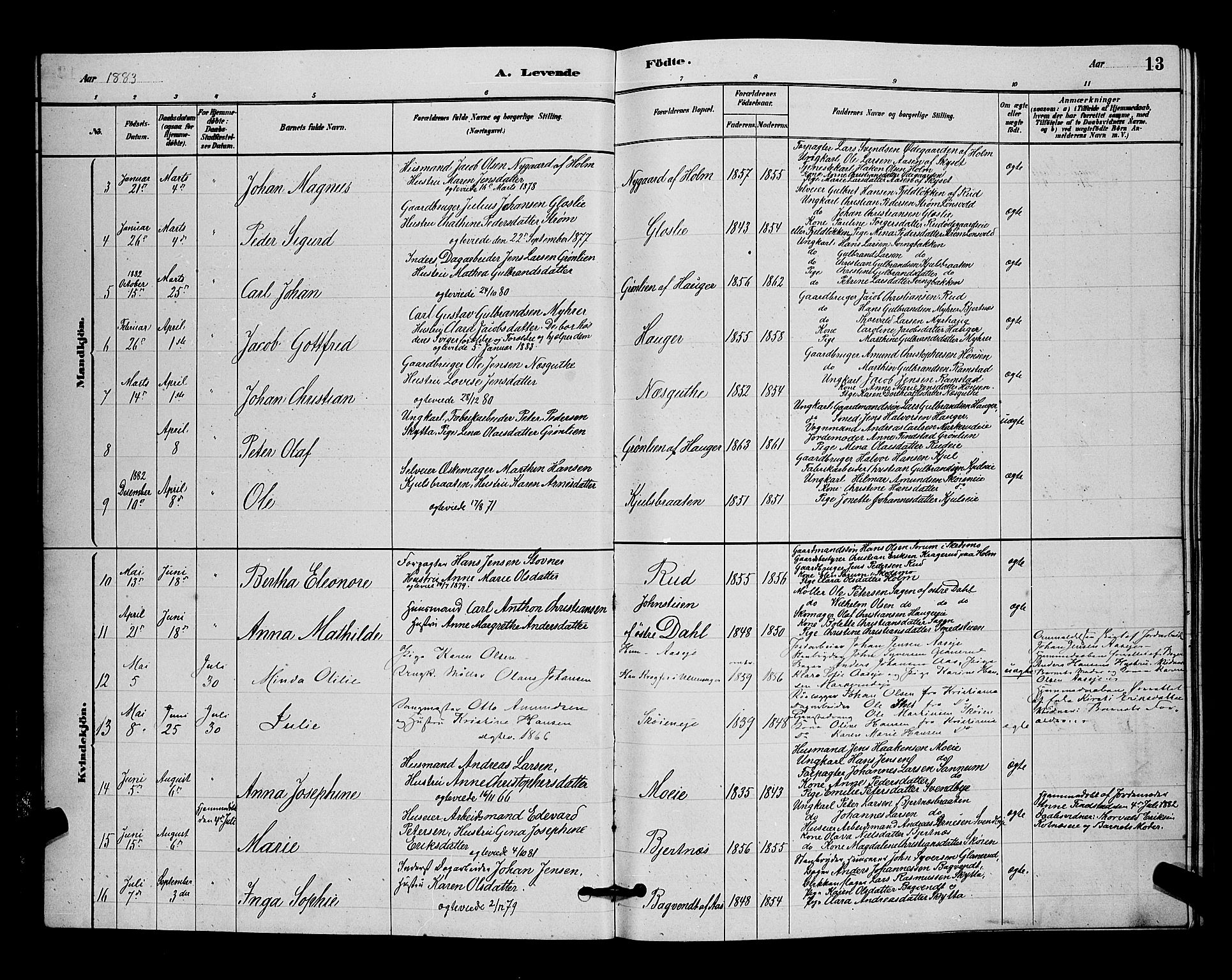 Nittedal prestekontor Kirkebøker, AV/SAO-A-10365a/G/Ga/L0002: Parish register (copy) no. I 2, 1879-1901, p. 13
