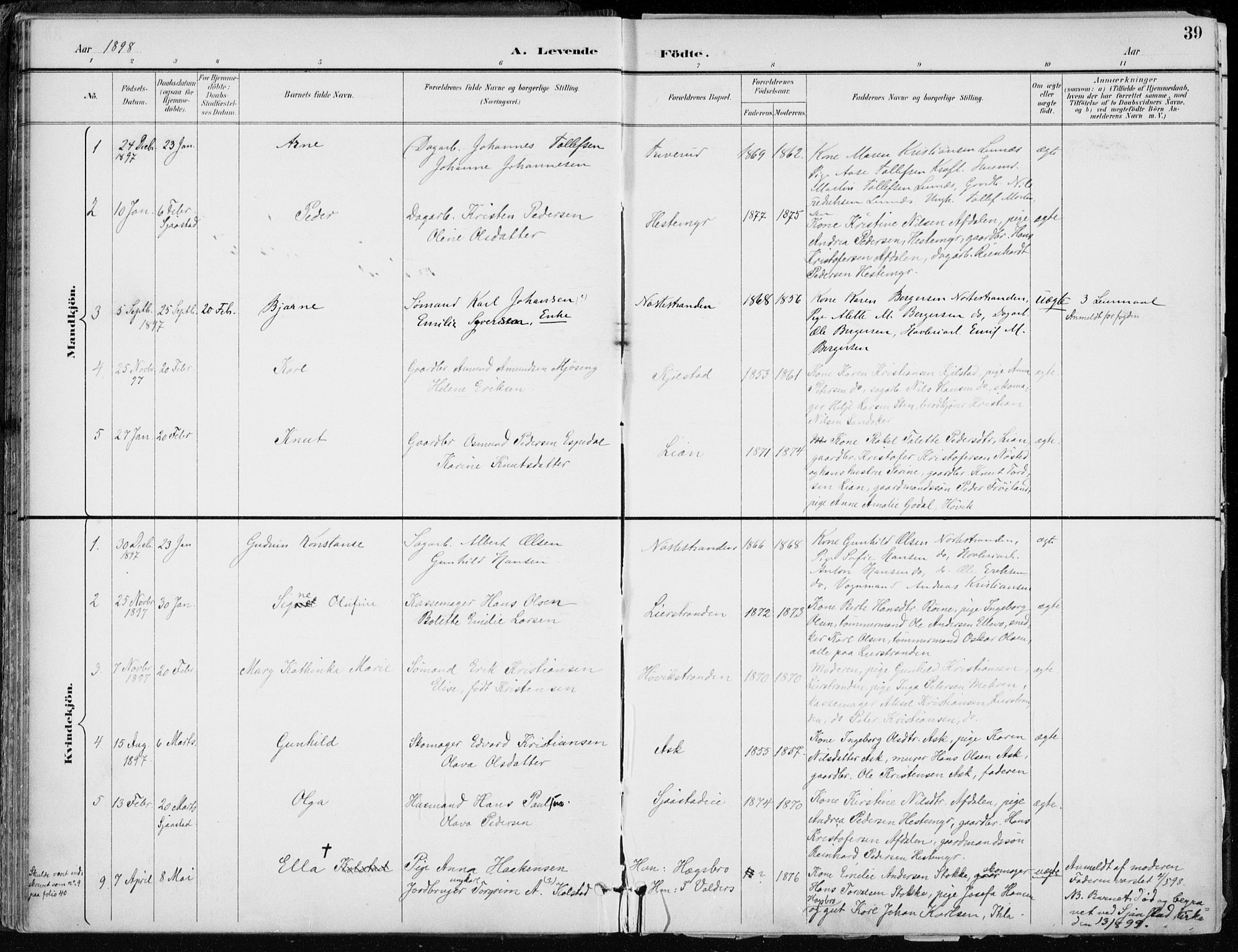 Lier kirkebøker, AV/SAKO-A-230/F/Fa/L0016: Parish register (official) no. I 16, 1895-1900, p. 39