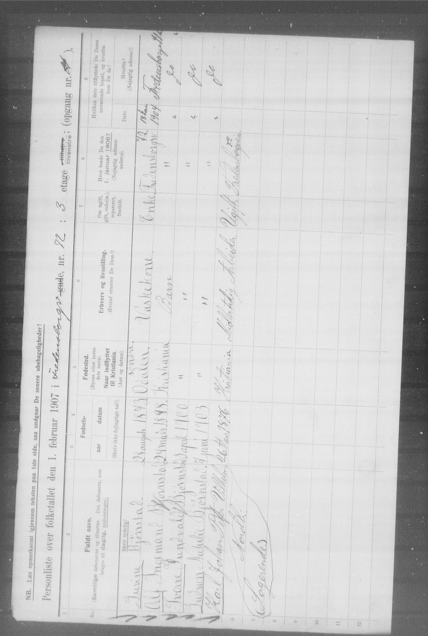 OBA, Municipal Census 1907 for Kristiania, 1907, p. 13503