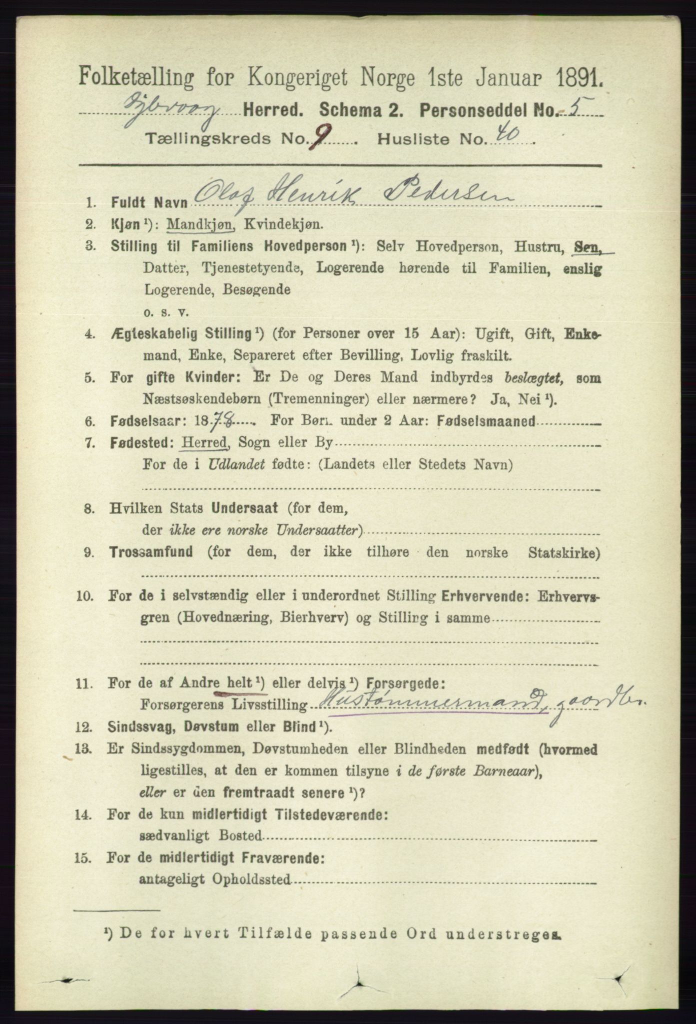 RA, 1891 census for 0915 Dypvåg, 1891, p. 3528