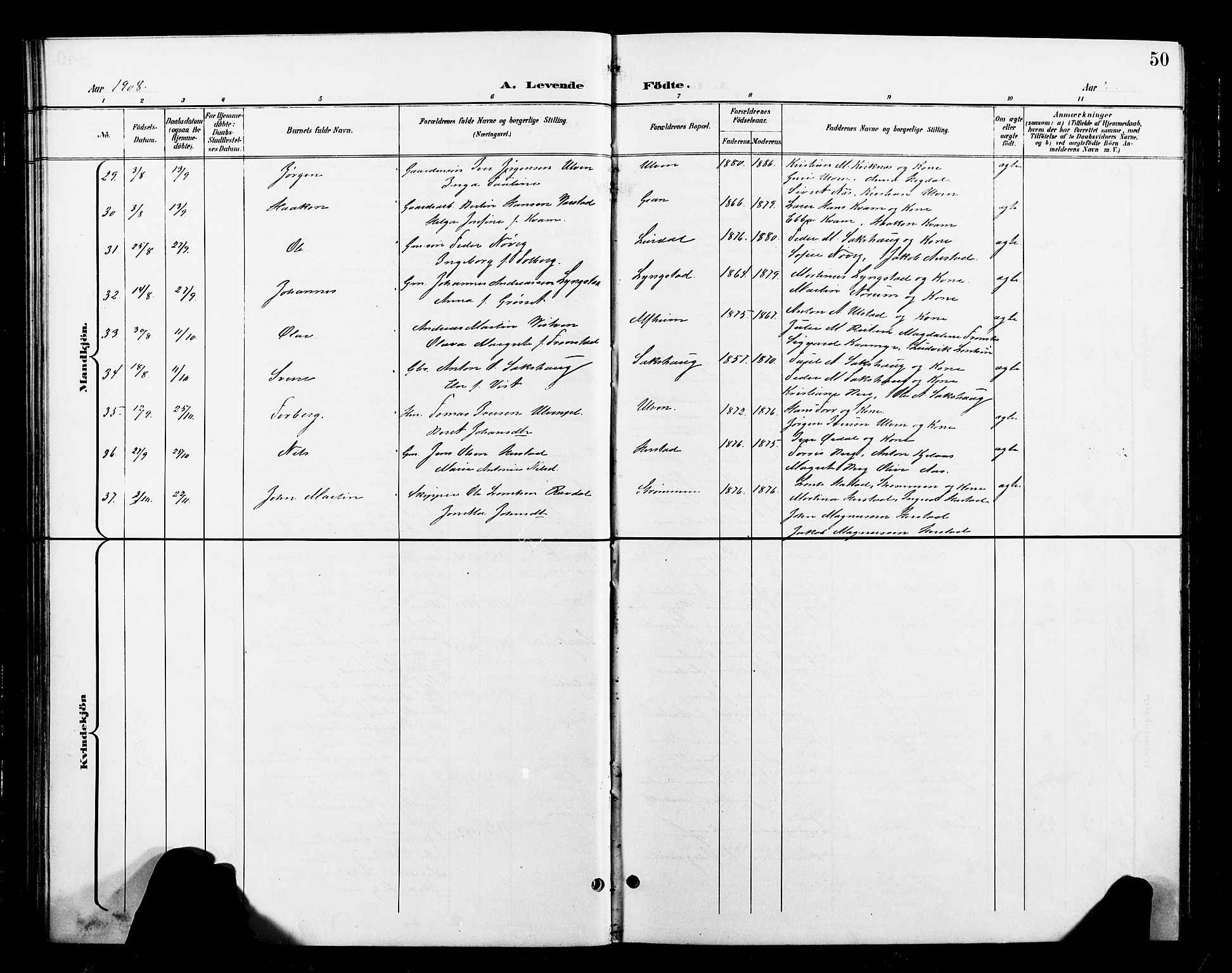 Ministerialprotokoller, klokkerbøker og fødselsregistre - Nord-Trøndelag, AV/SAT-A-1458/730/L0302: Parish register (copy) no. 730C05, 1898-1924, p. 50