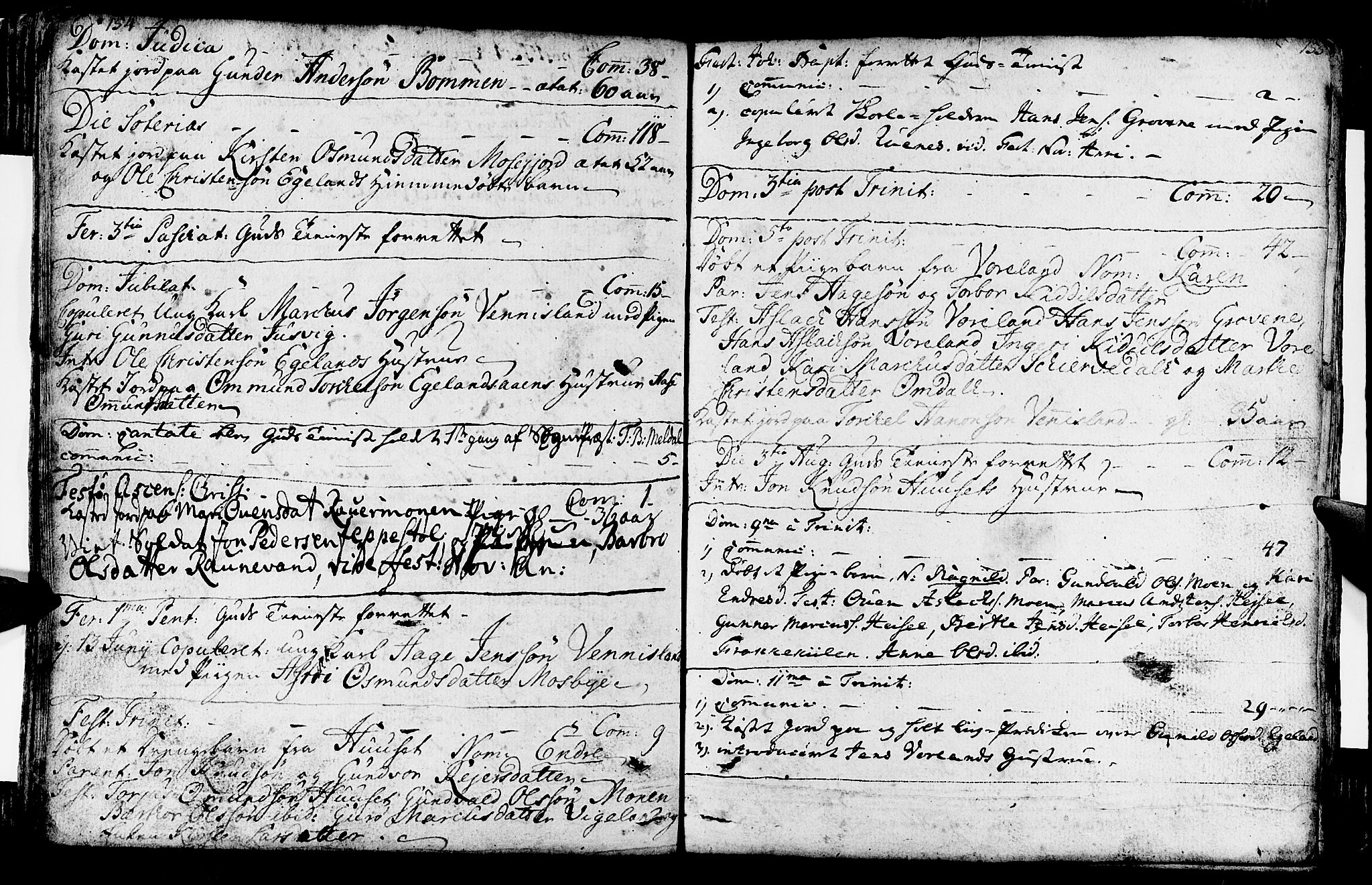 Vennesla sokneprestkontor, AV/SAK-1111-0045/Fa/Fab/L0001: Parish register (official) no. A 1, 1741-1794, p. 154-155