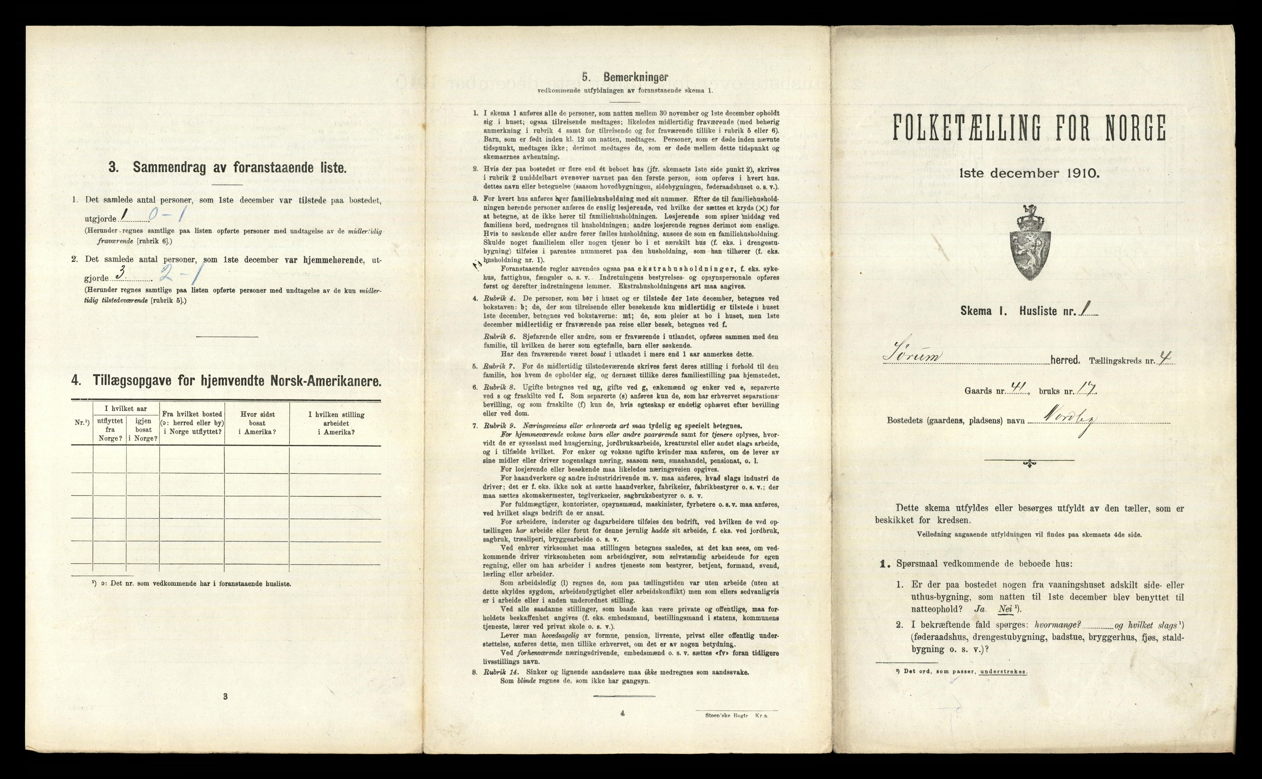 RA, 1910 census for Sørum, 1910, p. 409